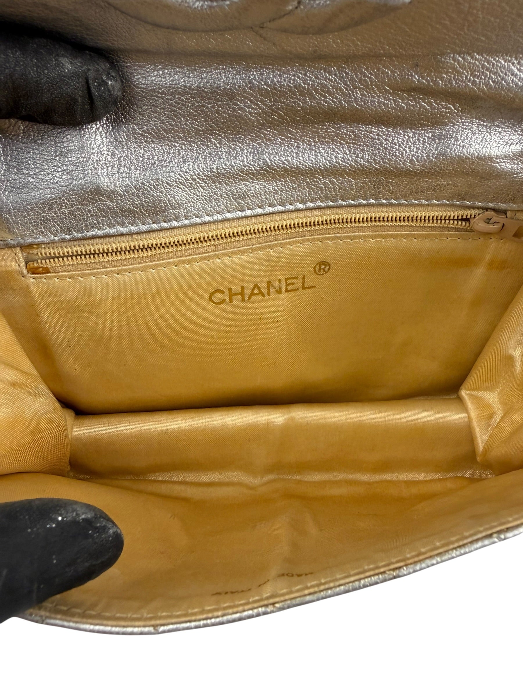 Chanel Vintage Metallic Silver Quilted Tassel Flap Bag 1997