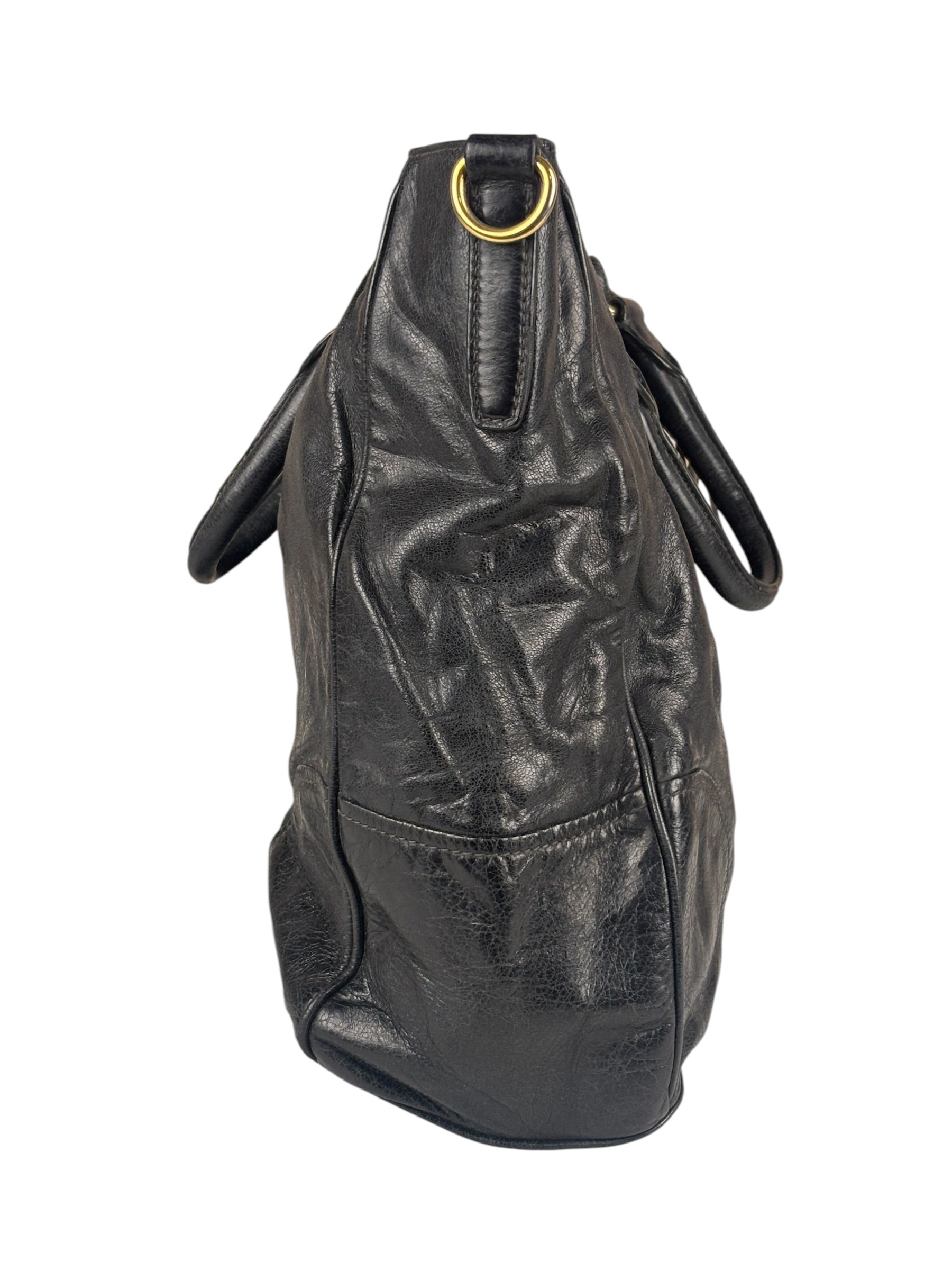 Prada Vintage Black Shine Leather Vitello Daino Tote