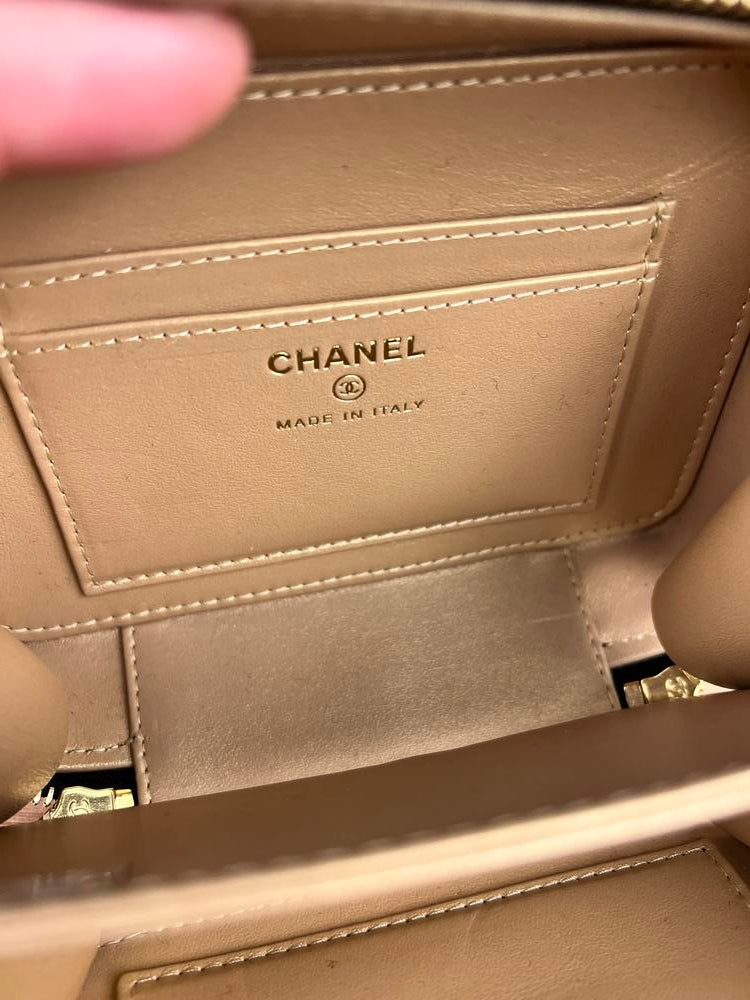 Chanel Mini Golden Plate Quilted Vanity Bag
