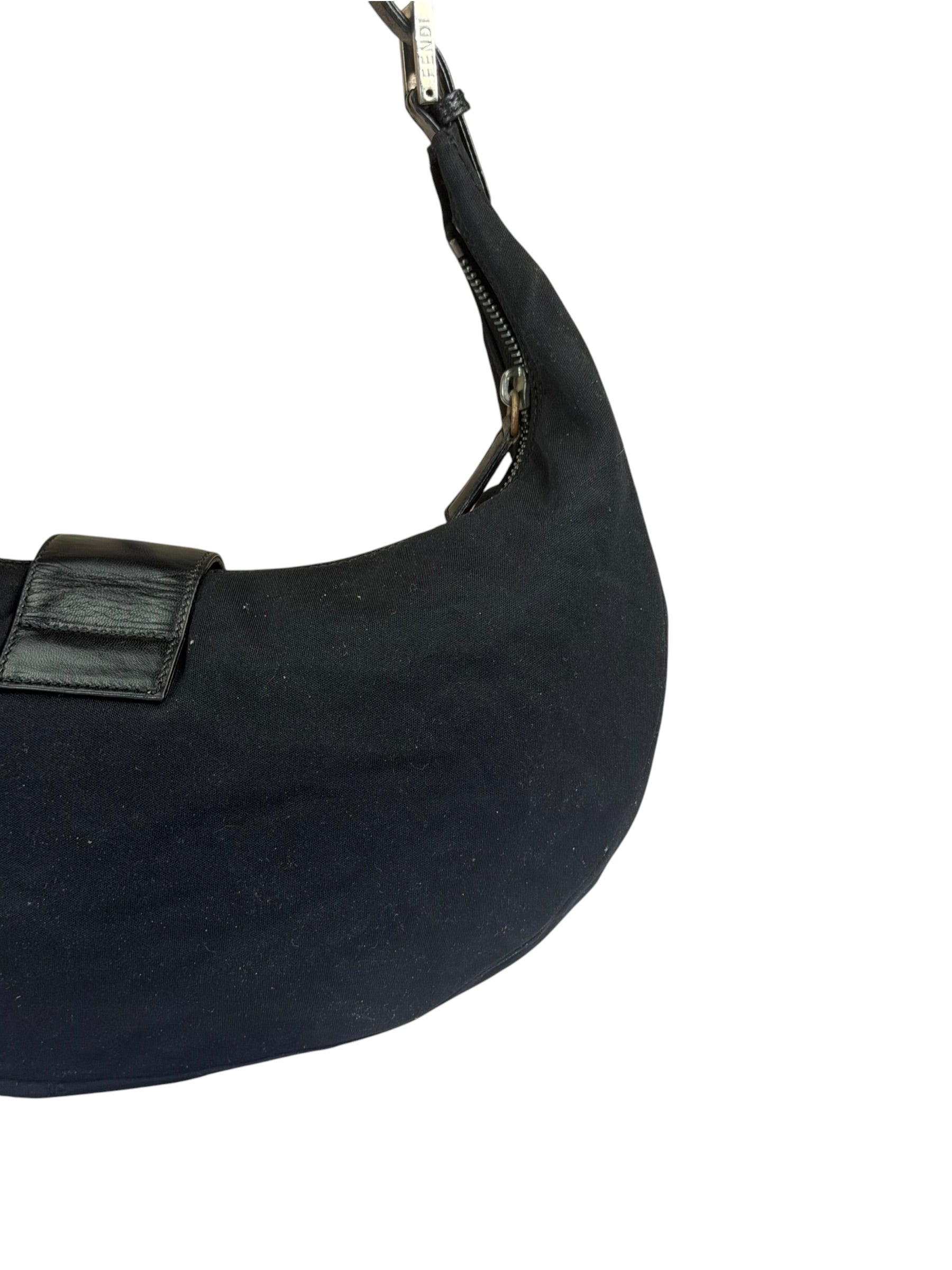 Fendi Black Leather Trim Mamma Baguette