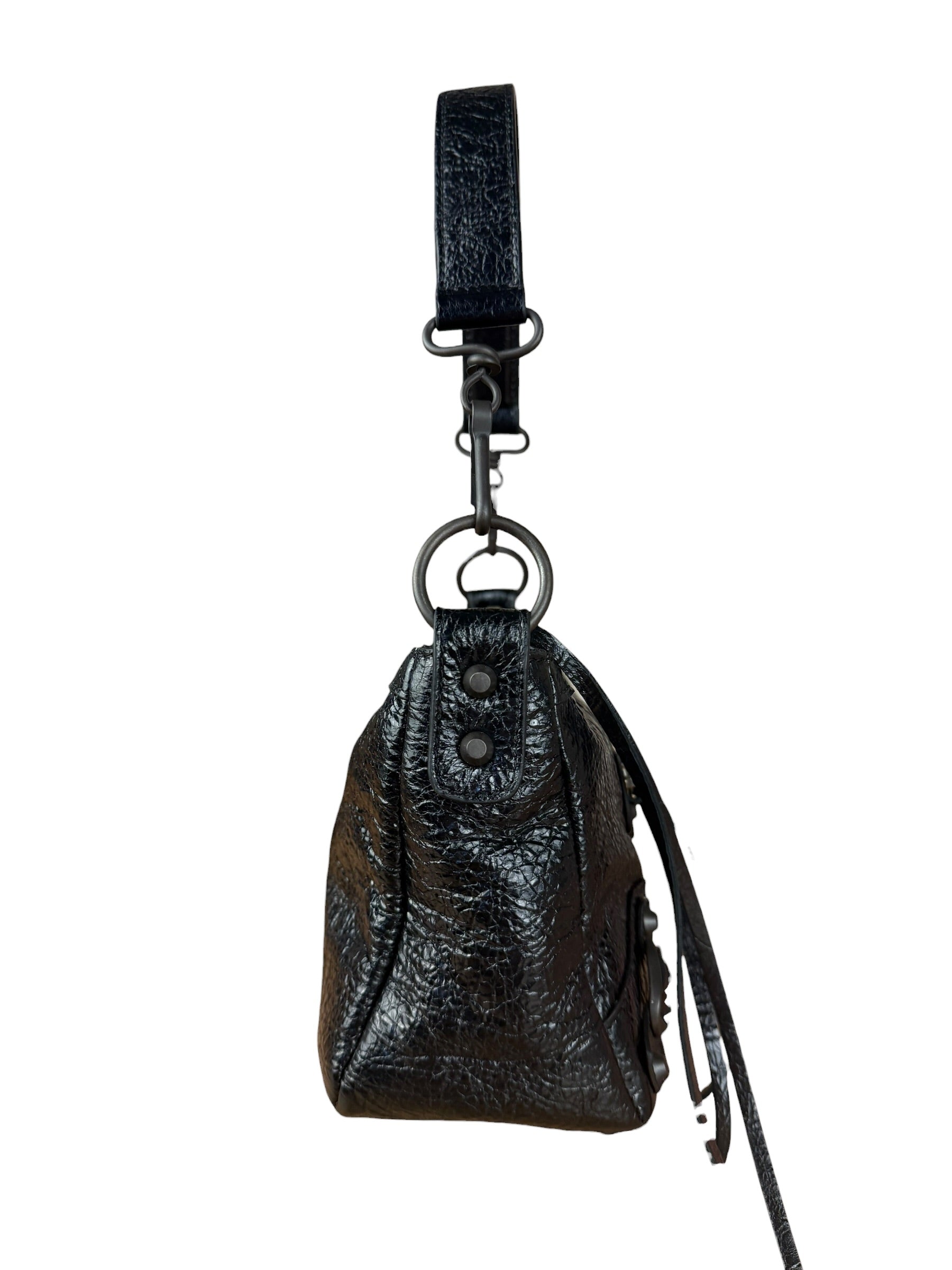 Balenciaga Le City Moto Black Leather Shoulder Pochette