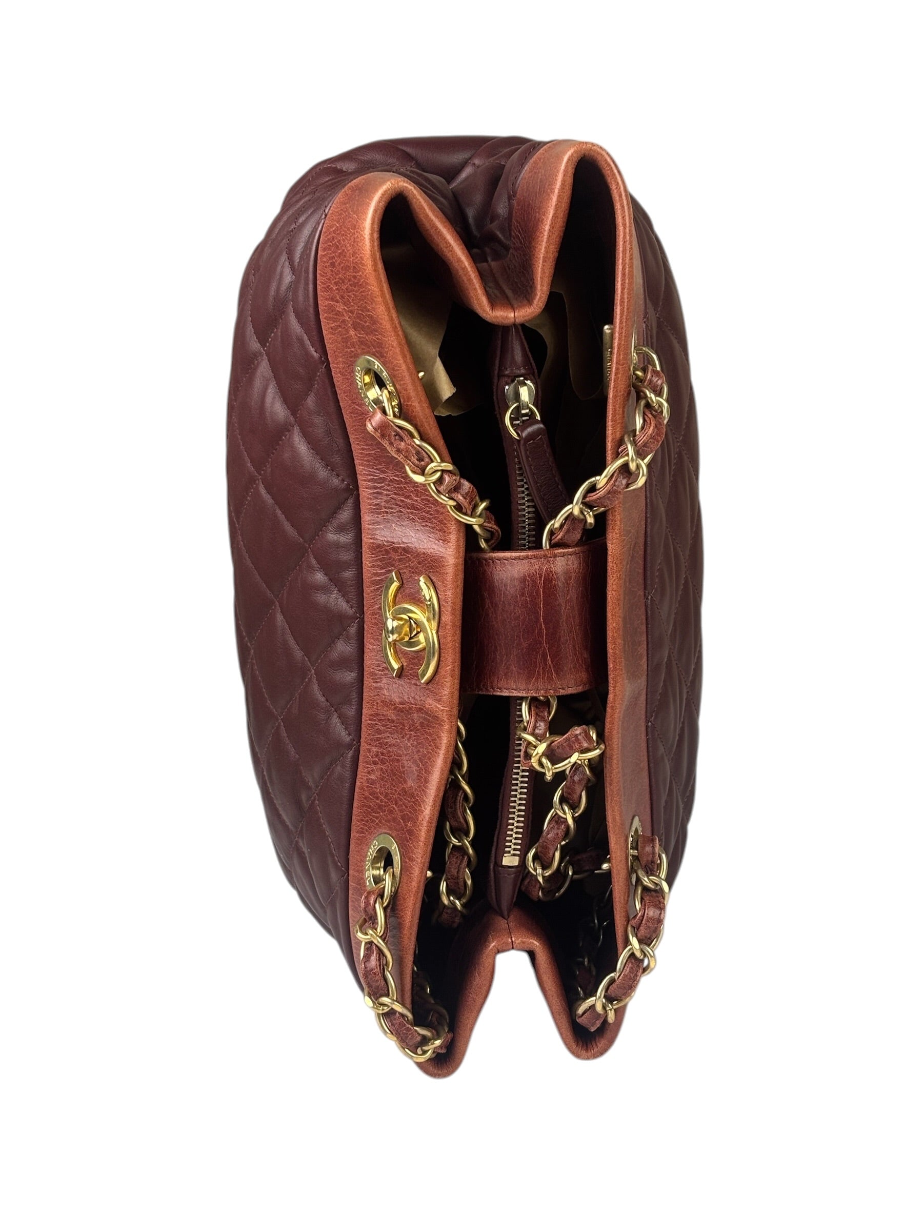 Chanel Bi-Color Burgundy Quilted Soft Elegance Tote 2014
