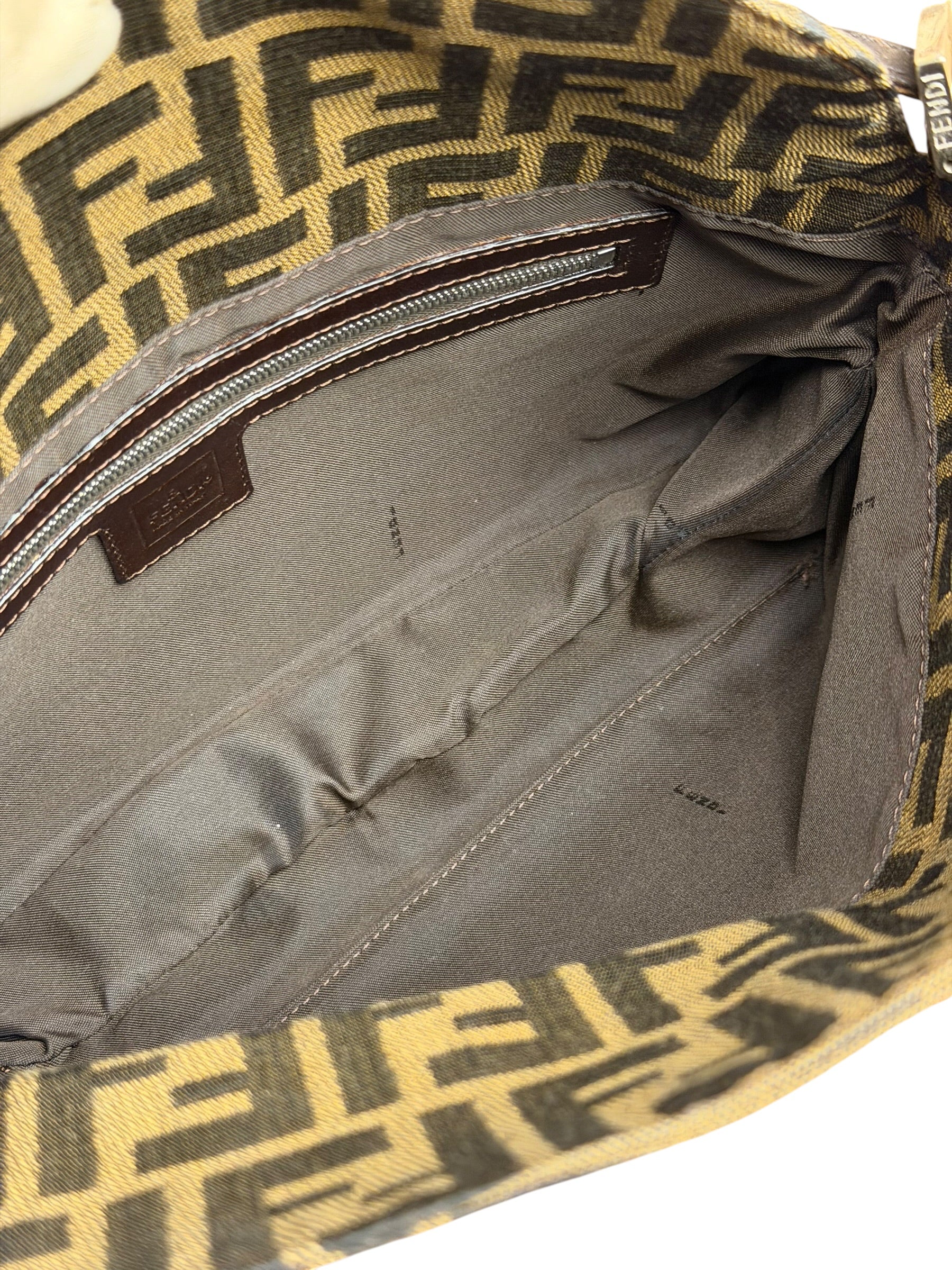 Fendi Brown Leather Trim Zucca FF Monogram Baguette