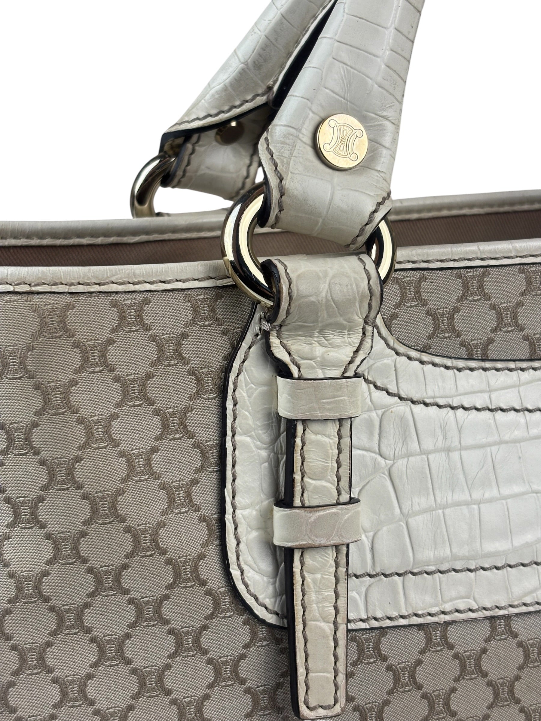 Celine Beige Leather Trim Macadam Boogie Tote