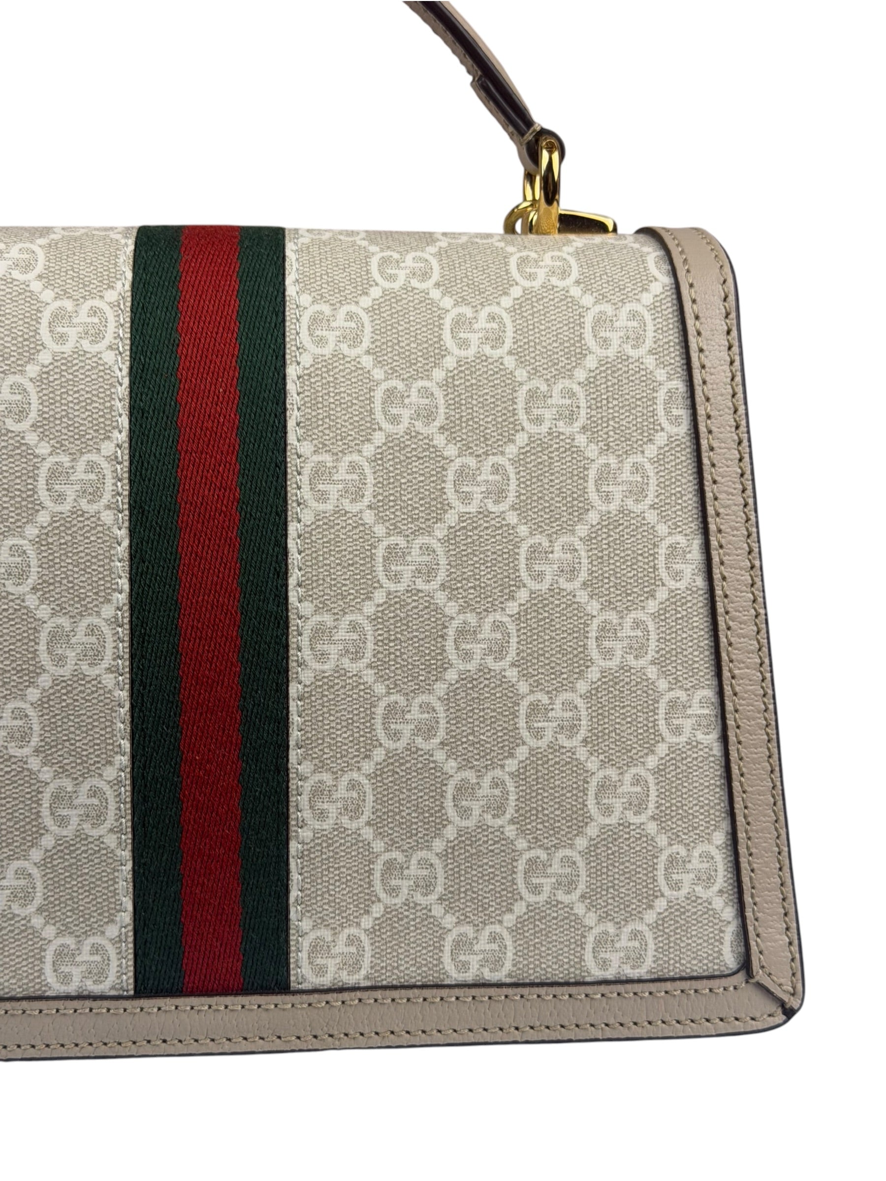 Gucci Beige Leather Trim Medium Ophidia Top Handle Bag