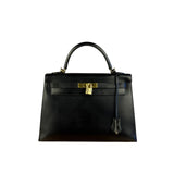 Hermes Kelly 32 Black Box Leather 1991