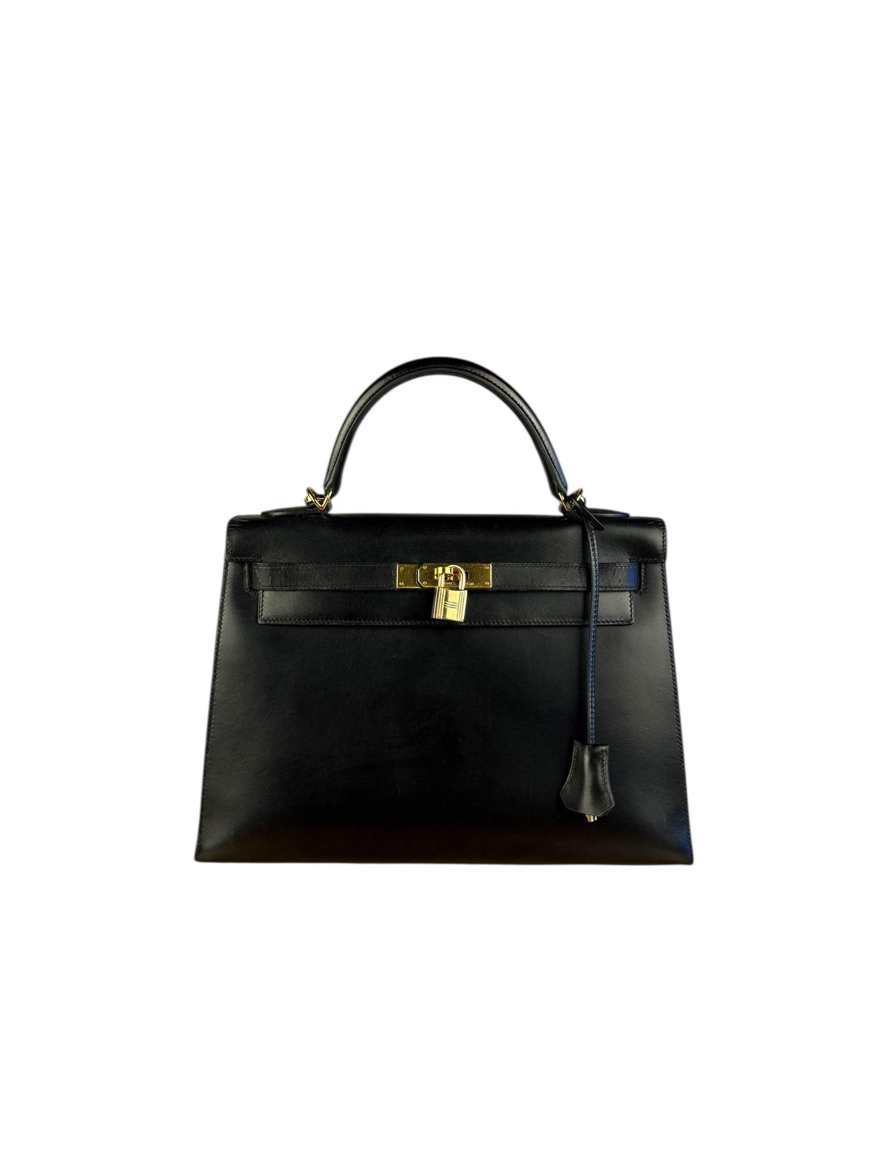 Hermes Kelly 32 Black Box Leather 1991