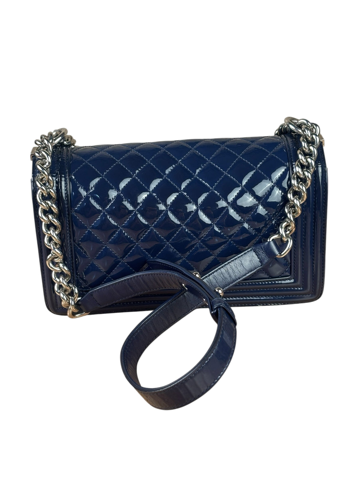 Chanel Navy Patent Quilted Leather Boy Flap Bag 2016
