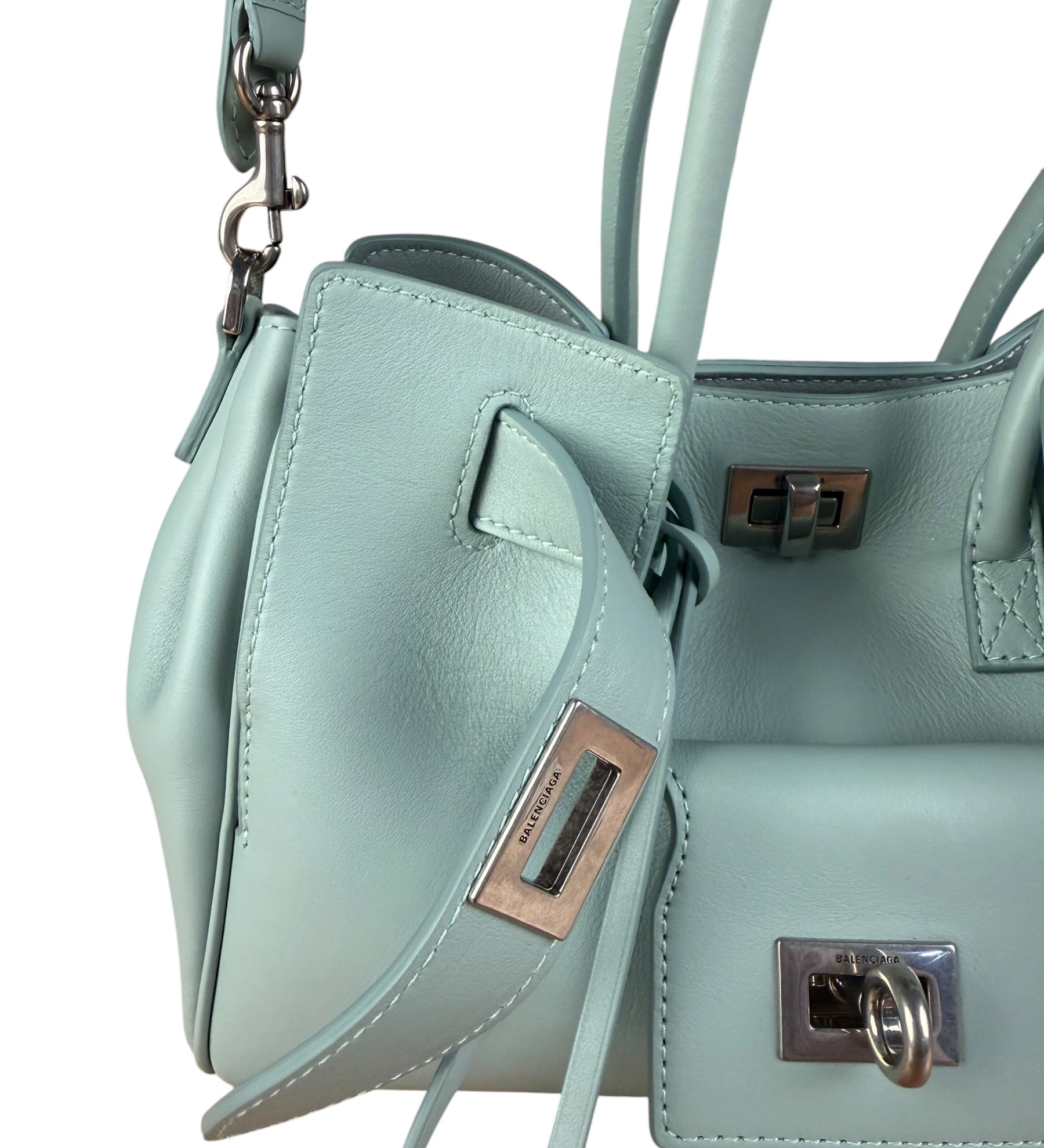 Balenciaga Blue Leather Mini Bel Air Carry All Two-Way Bag