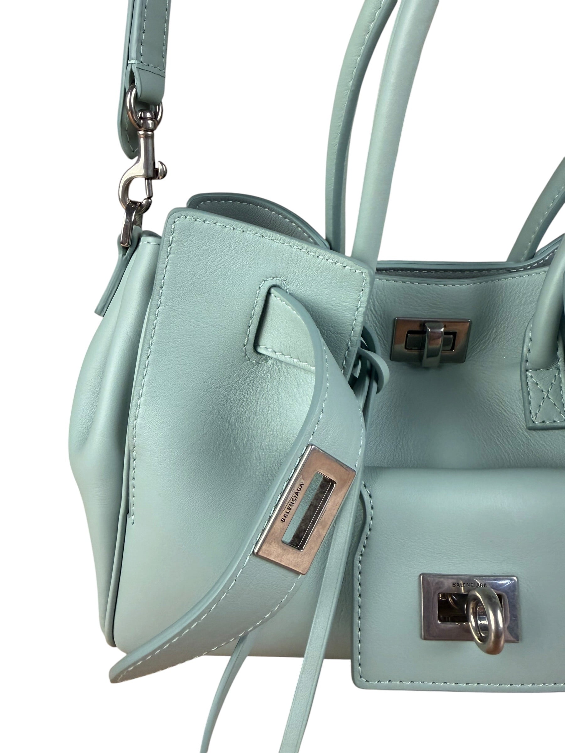 Balenciaga Blue Leather Mini Bel Air Carry All Two-Way Bag