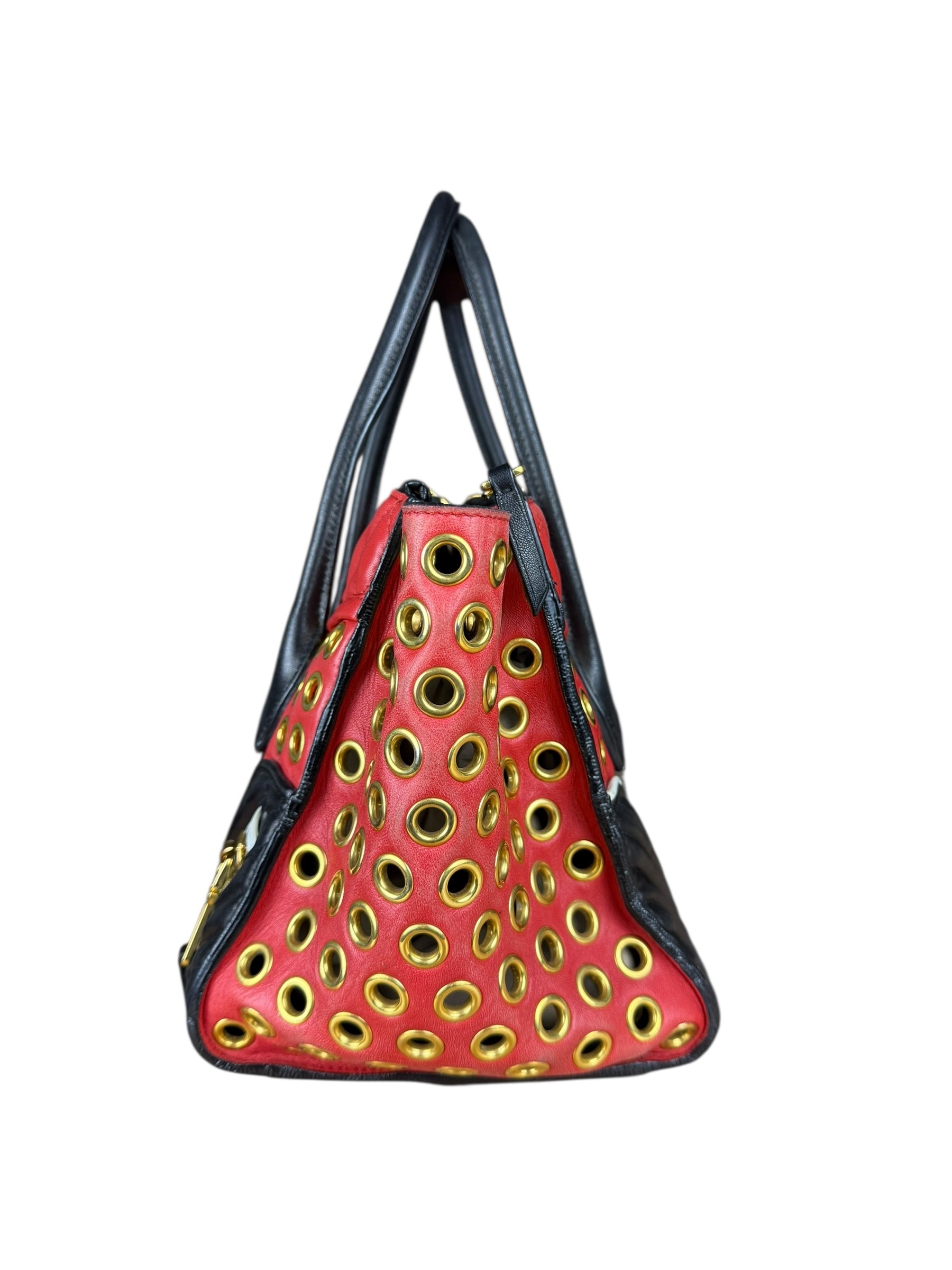 Miu Miu Leather Rings Red Biker Tote