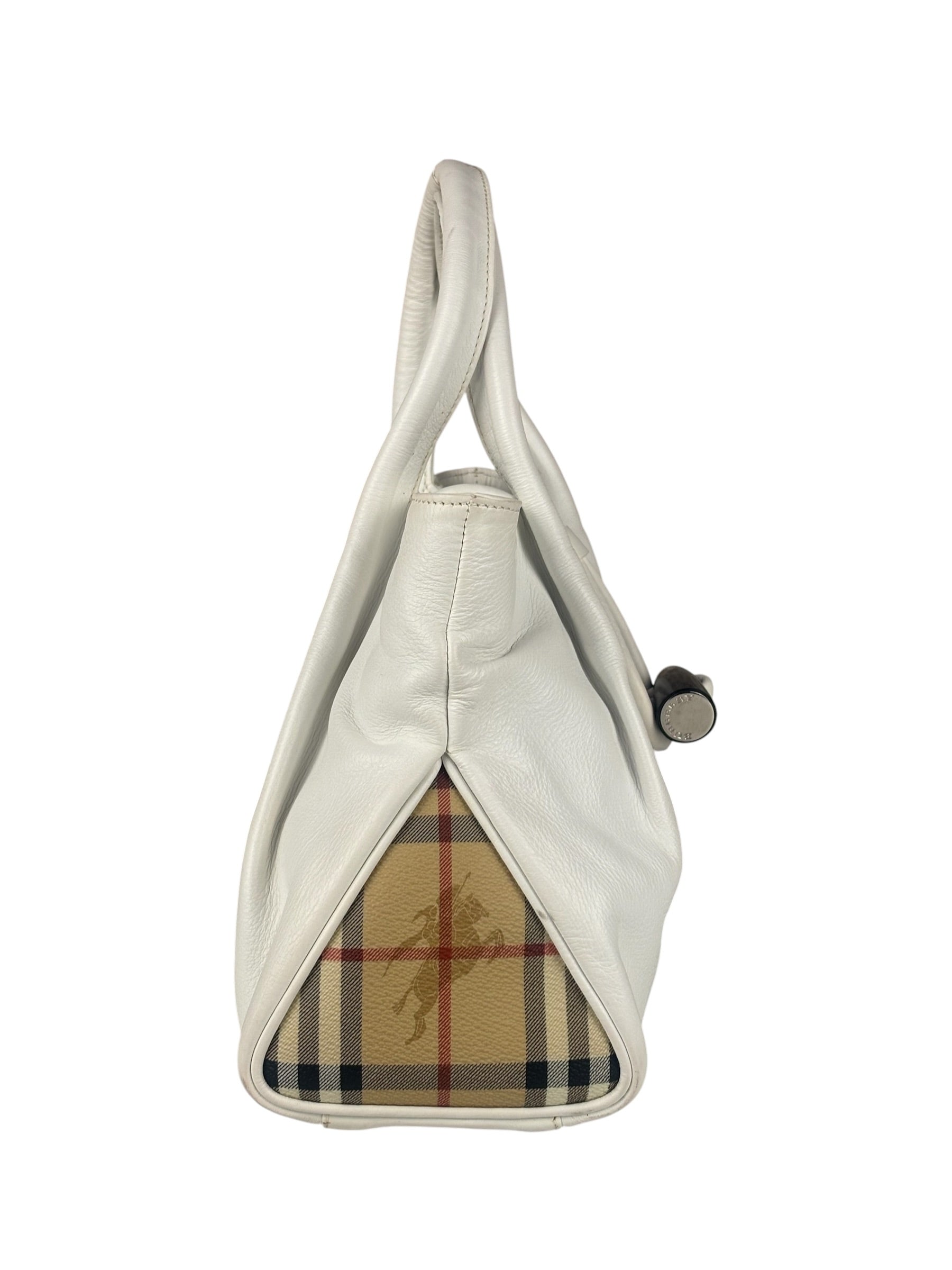 Burberry White Leather Bamboo Cinch Tote