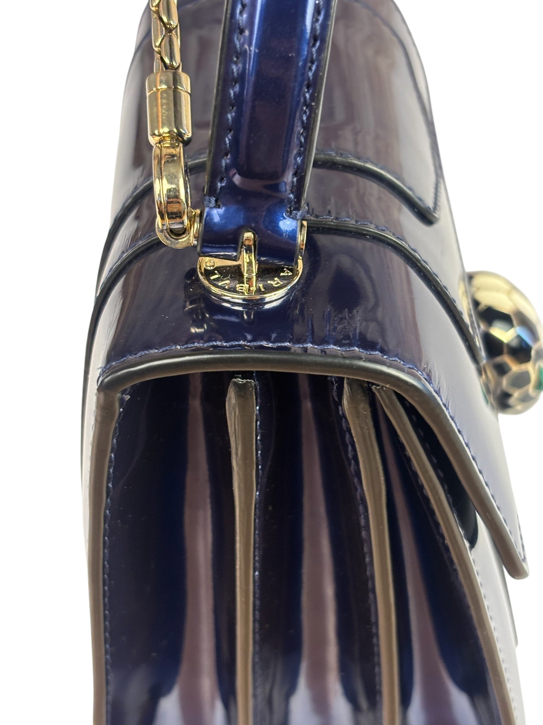Bvlgari Shiny Blue Patent Leather Serpenti Forever Two-Way Bag