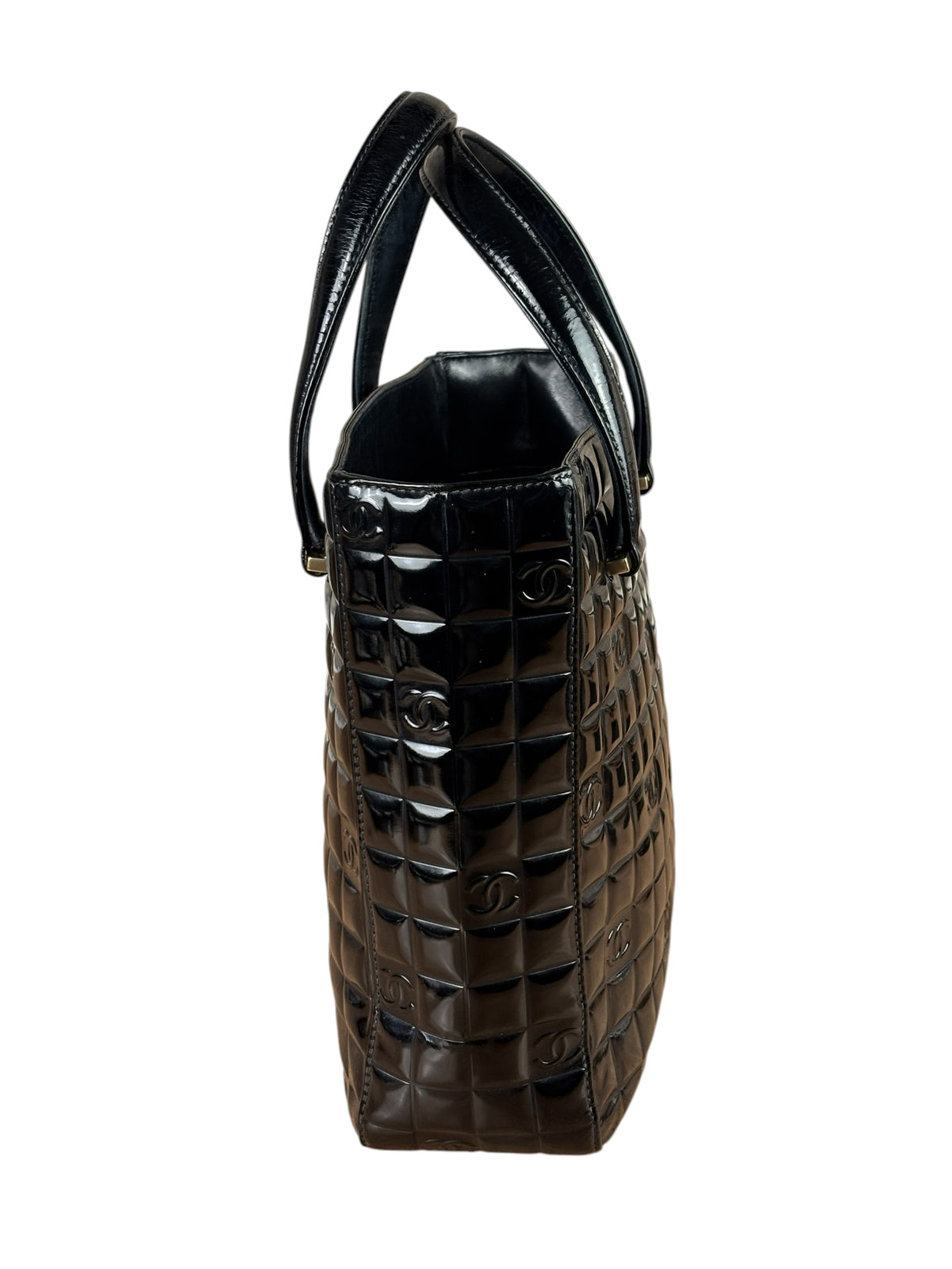 Chanel Black Patent Leather Chocolate Bar Tote Early 2000's
