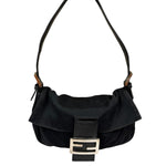 Fendi Black Leather Trim Baguette