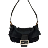 Fendi Black Leather Trim Baguette