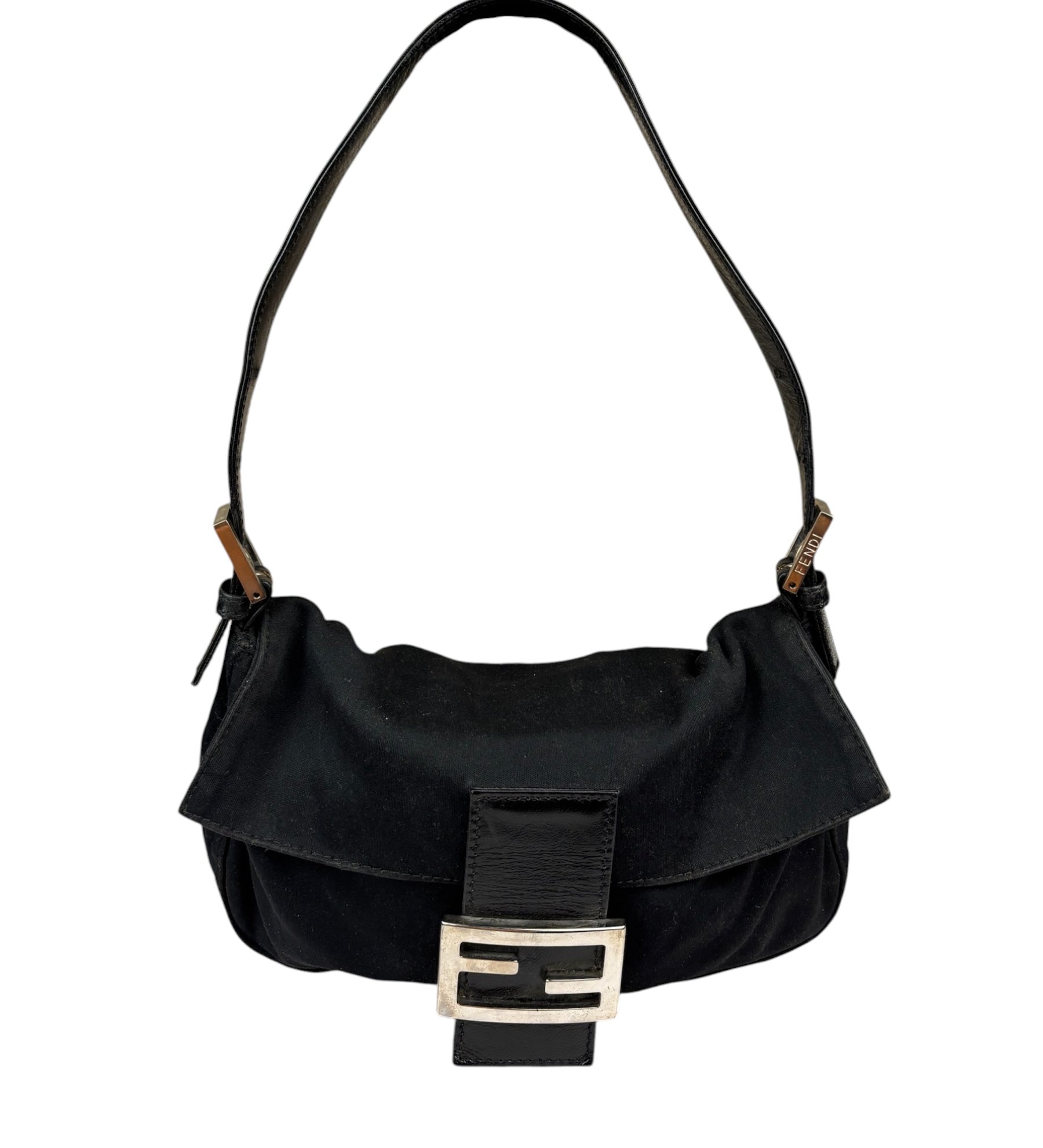 Fendi Black Leather Trim Baguette