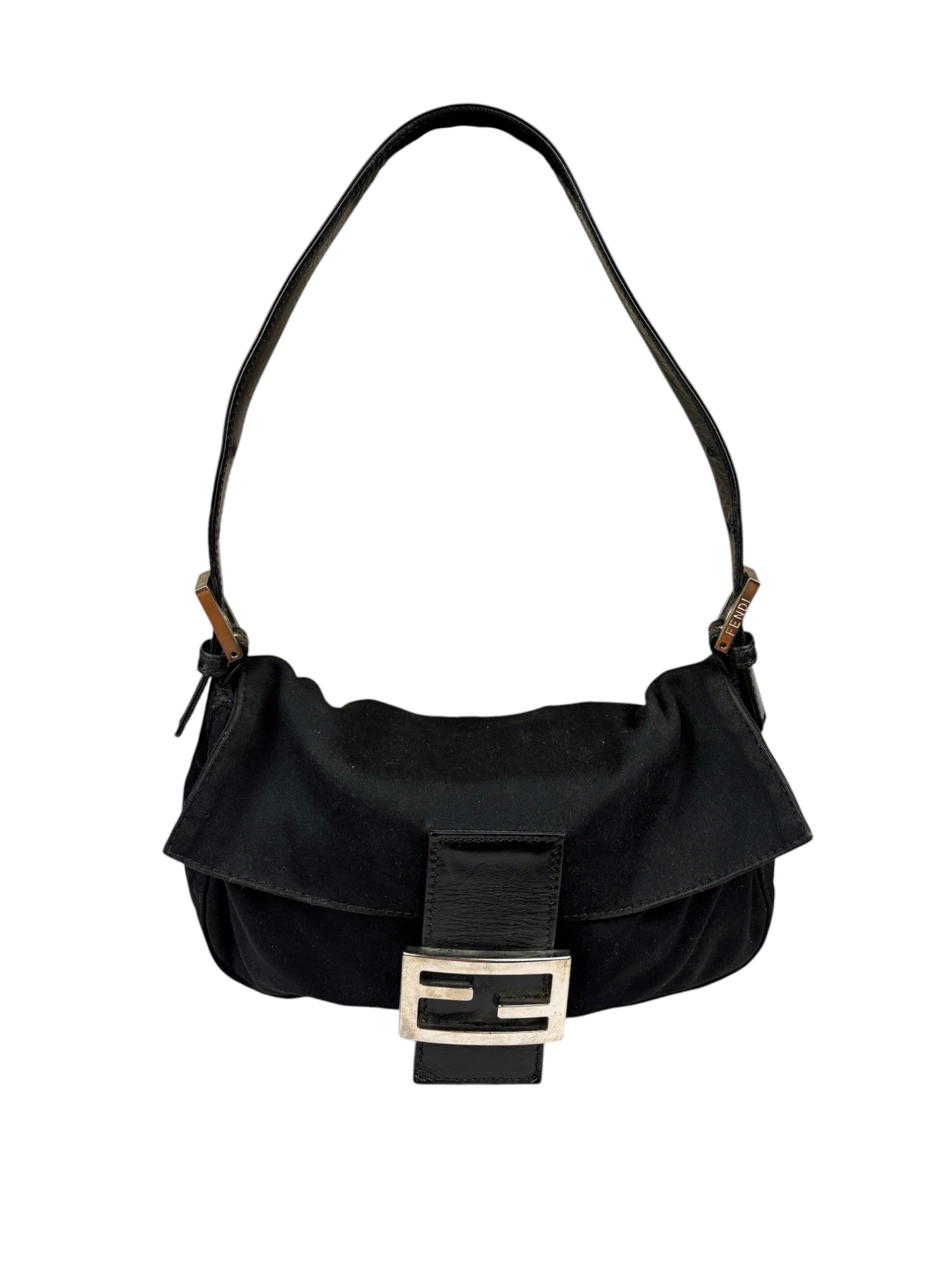 Fendi Black Leather Trim Baguette