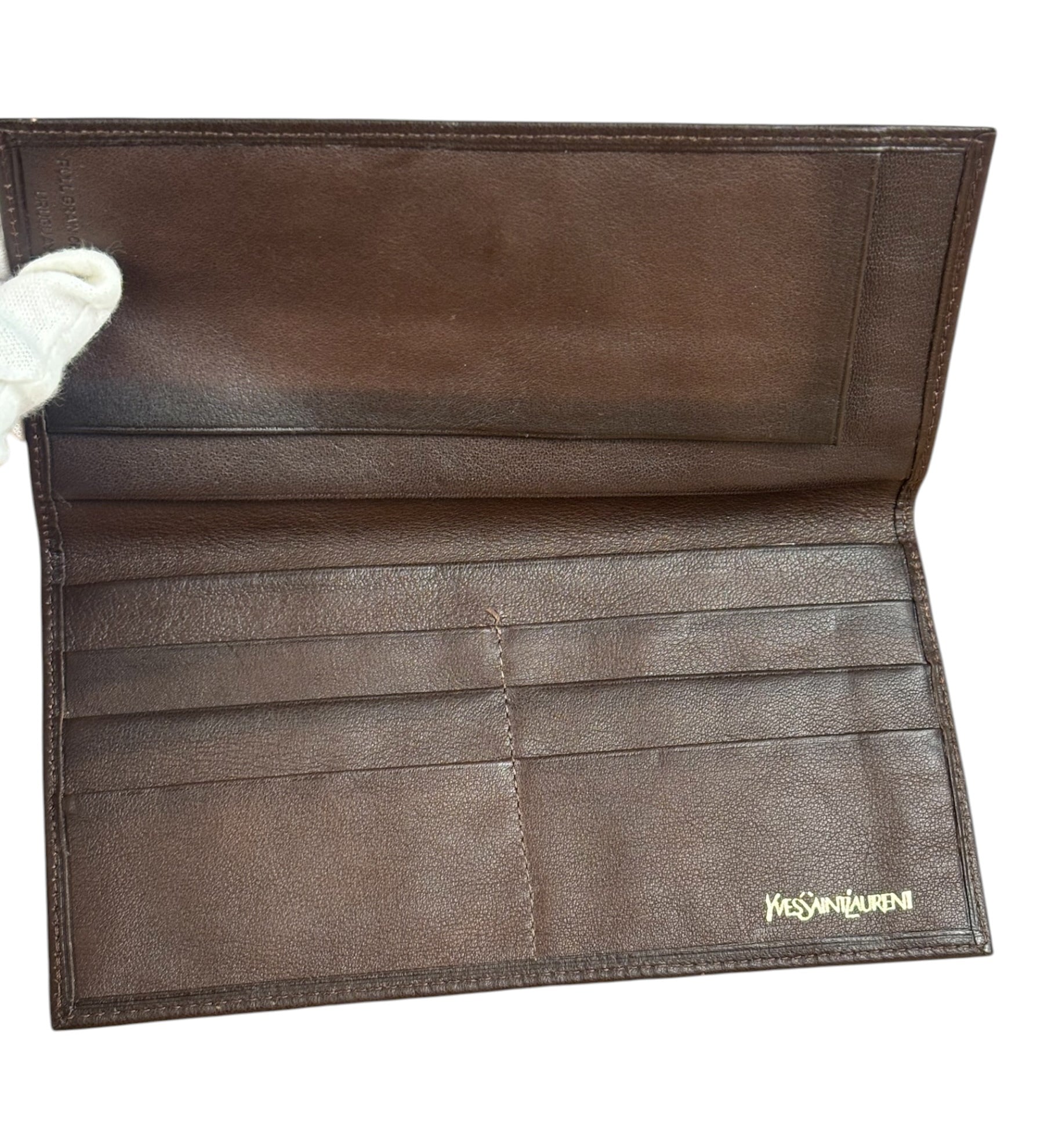 Yves Saint Laurent Vintage Brown Leather Long Bifold Wallet