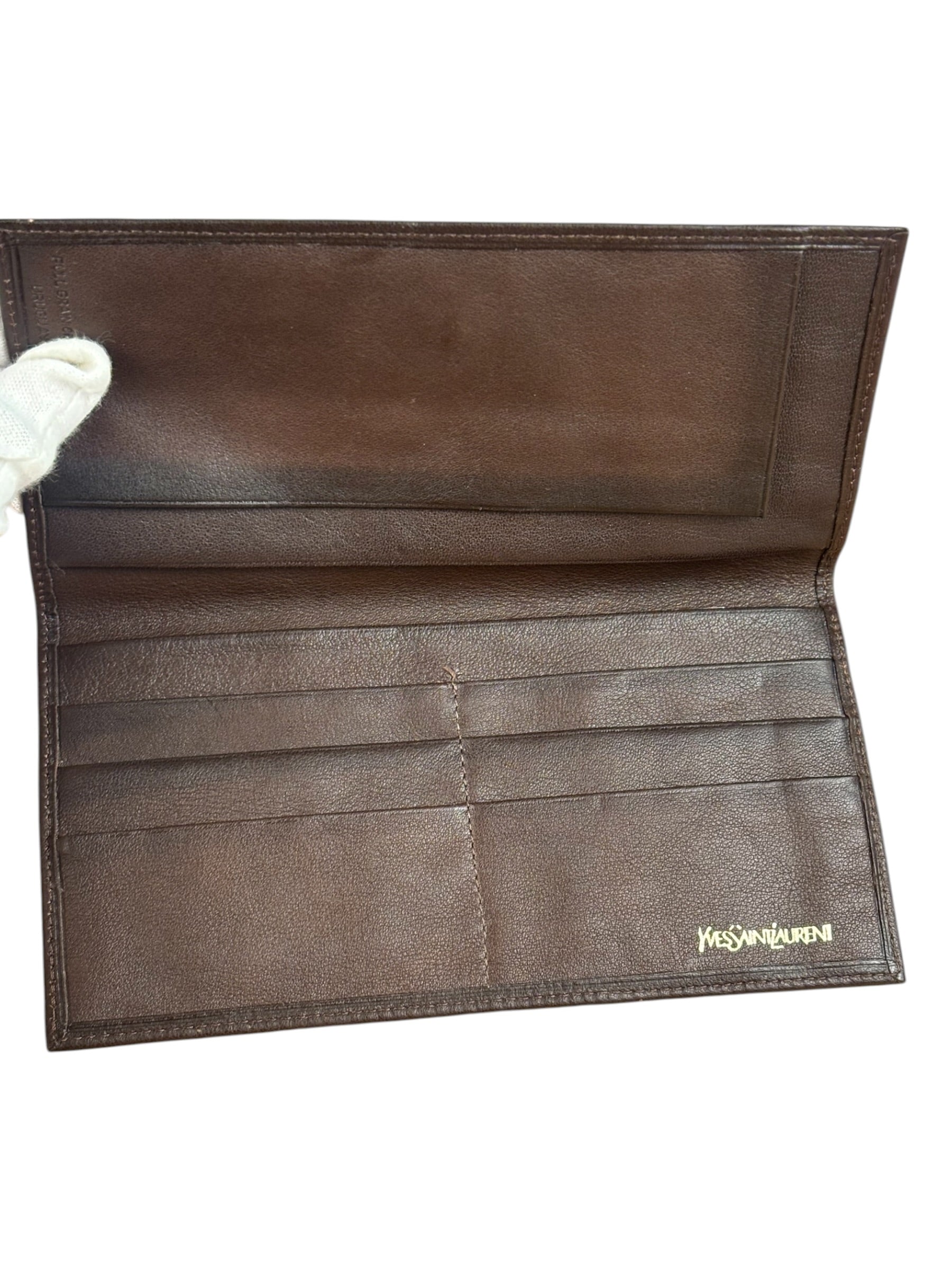Yves Saint Laurent Vintage Brown Leather Long Bifold Wallet