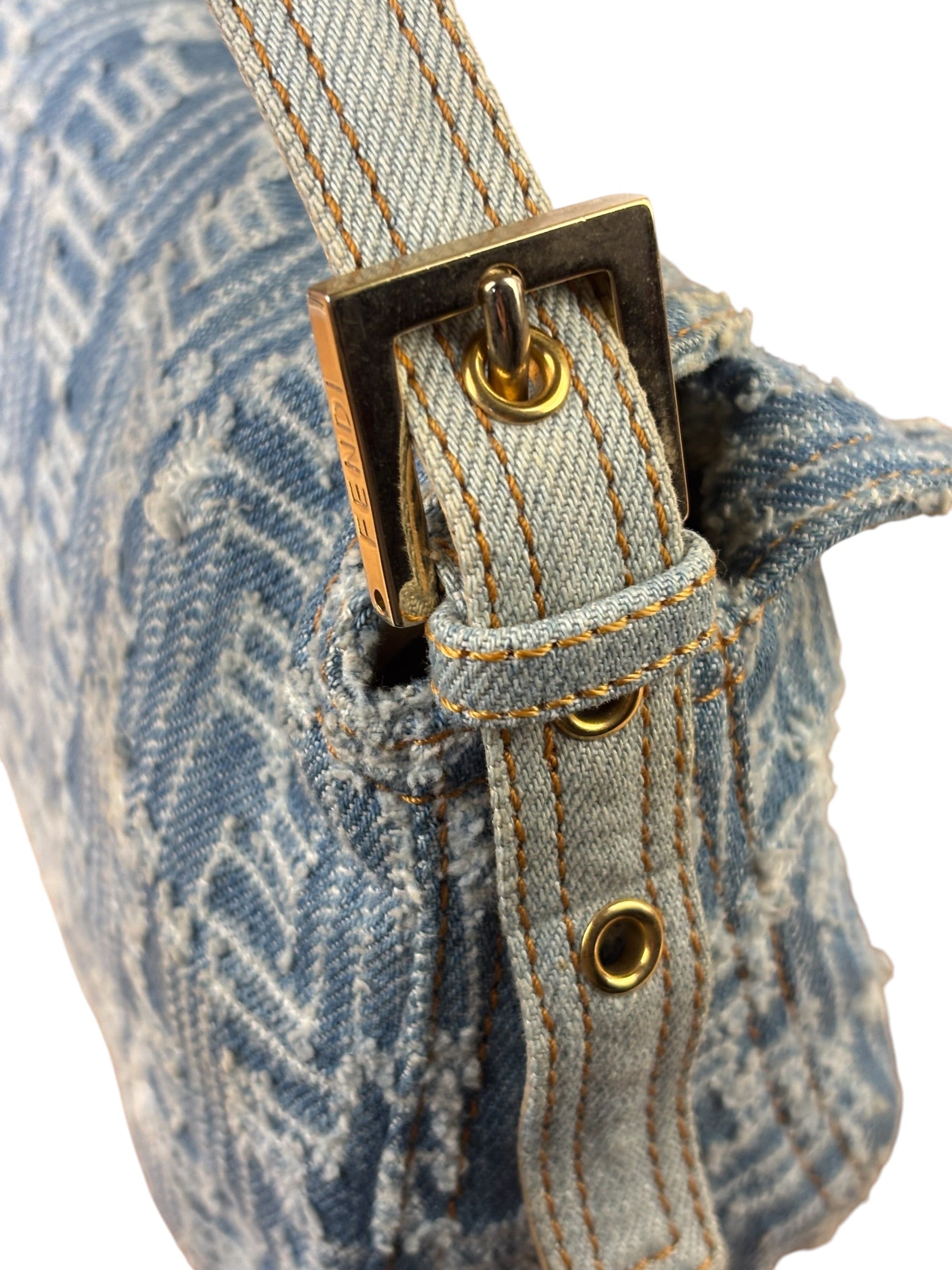Fendi Blue Denim Zucca  Baguette