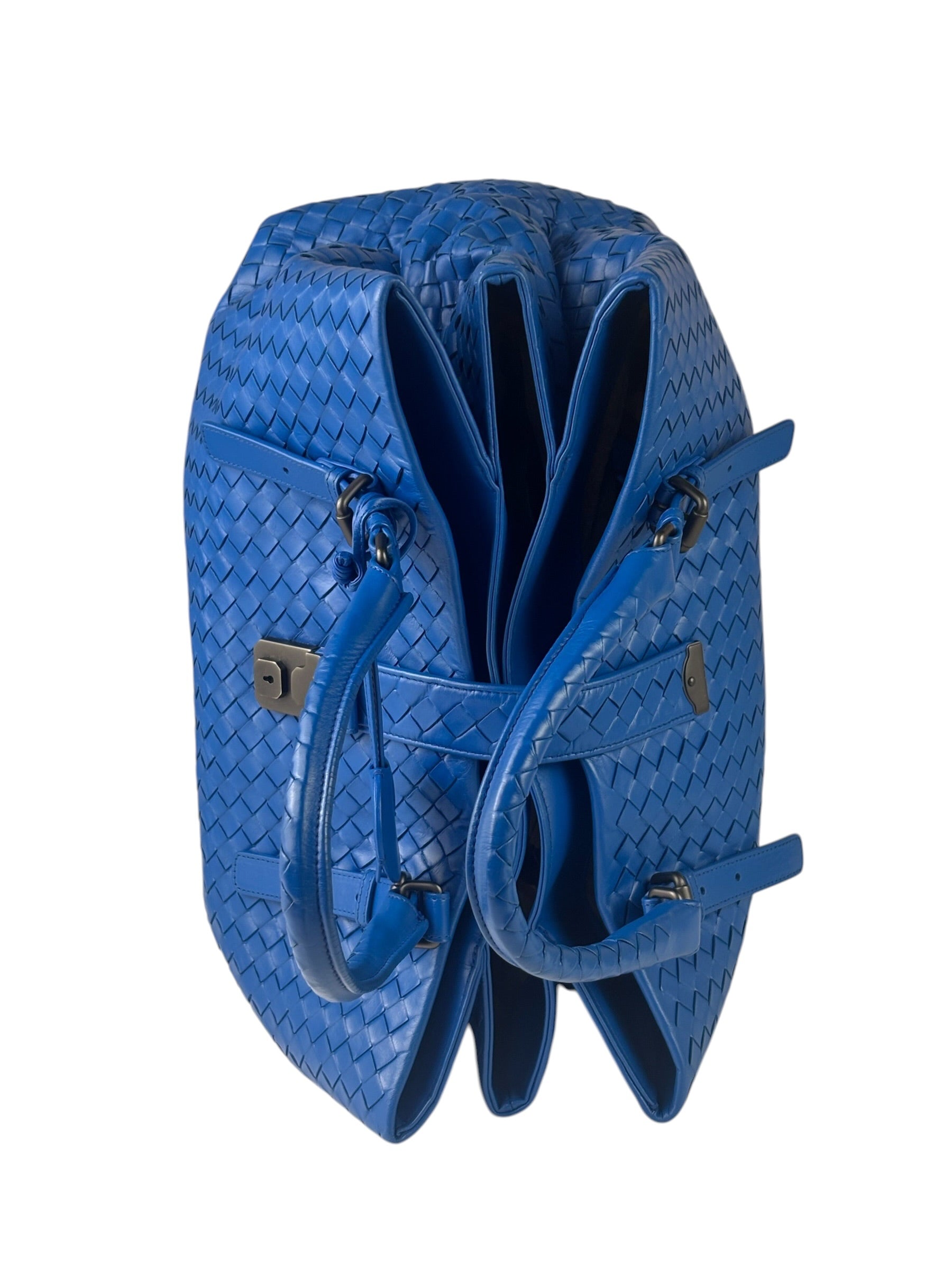 Bottega Venete Blue Lambskin Intrecciato Roma Tote