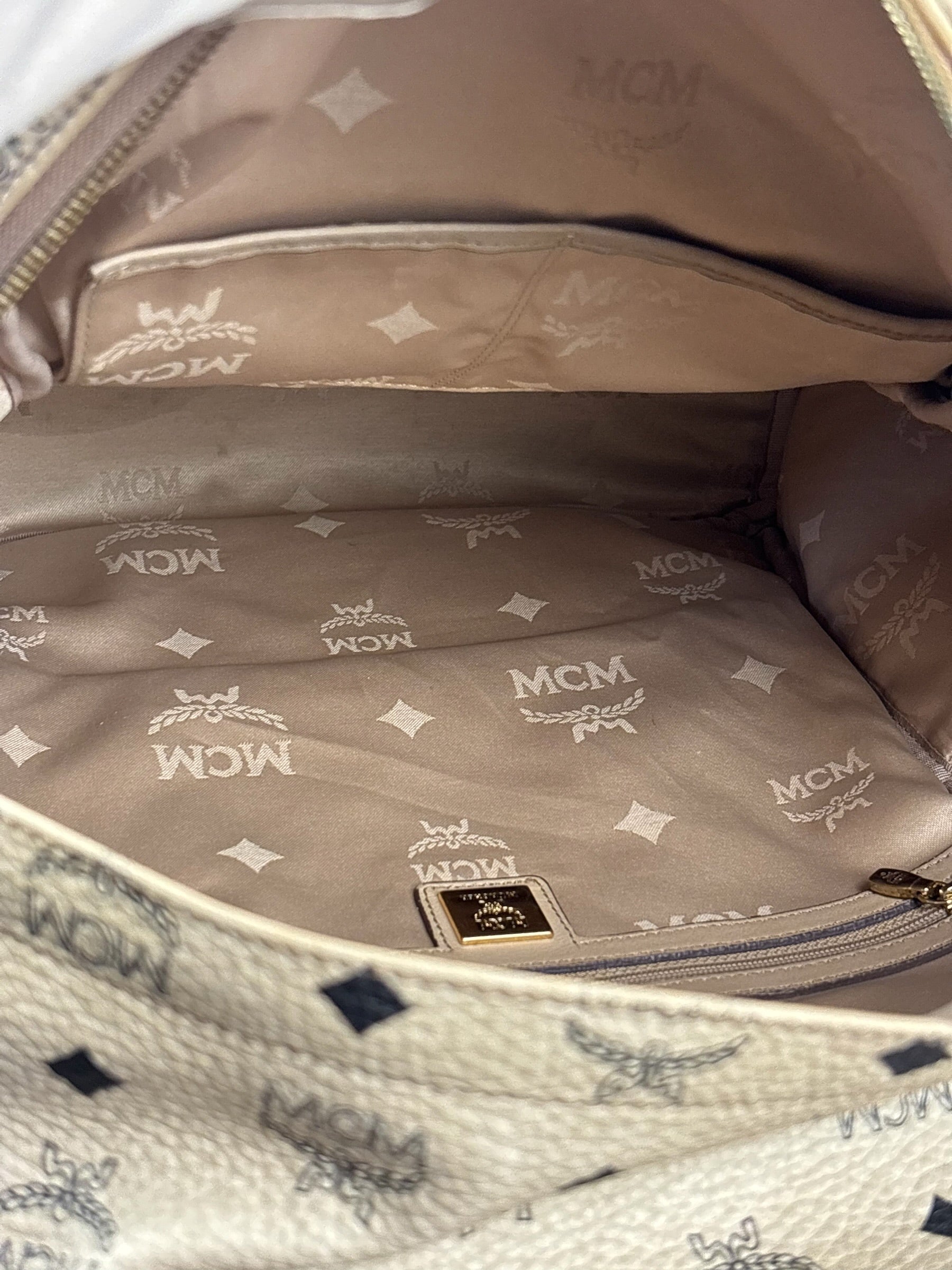 MCM Beige Leather Monogram Medium Stark Backpack