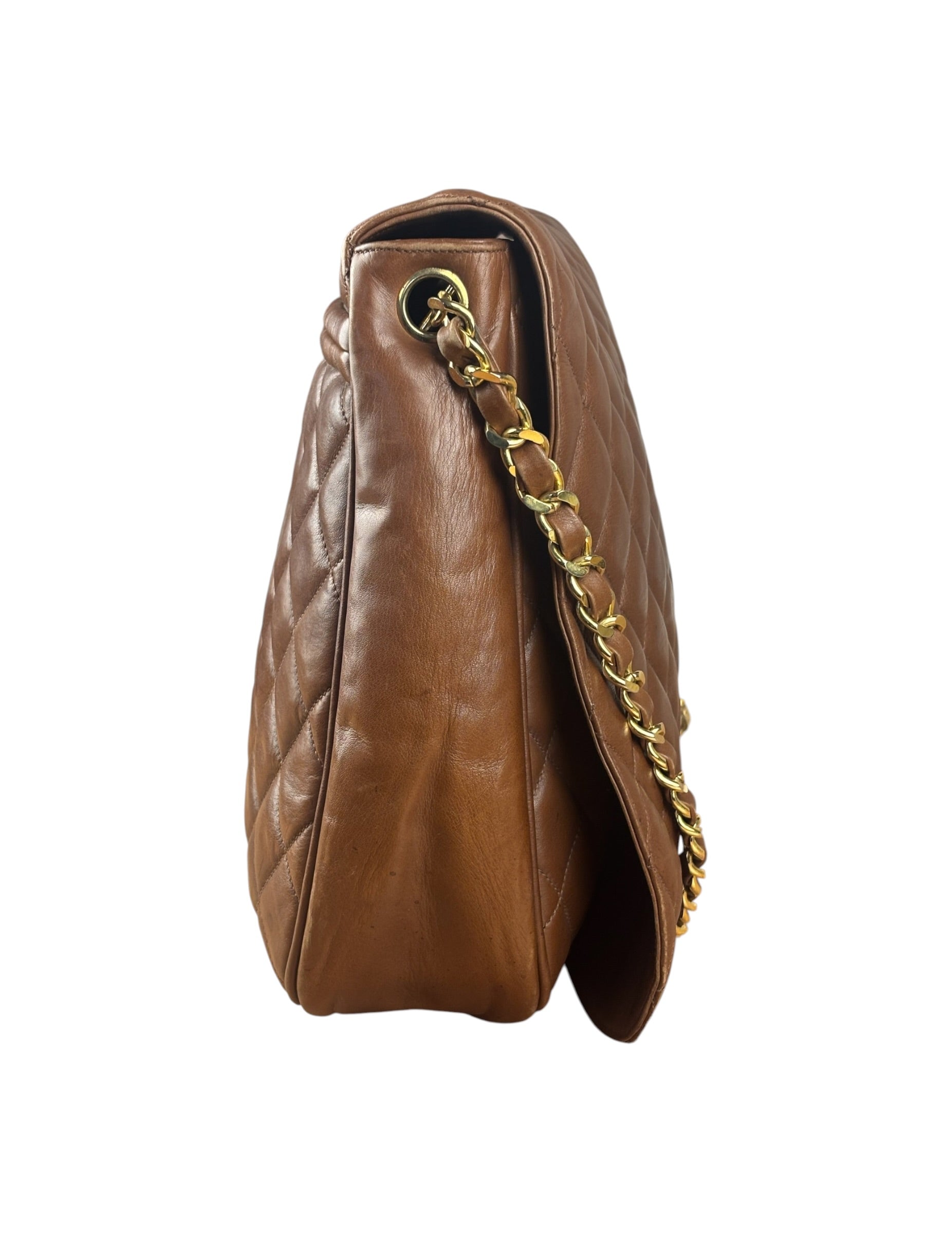 Chanel Brown Quilted Leather Flap Chain Messenger Bag