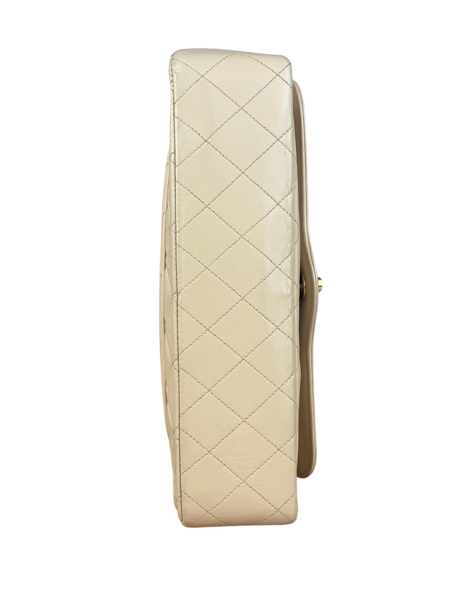 Chanel Beige Quilted CC Vintage Double Flap Bag 90s