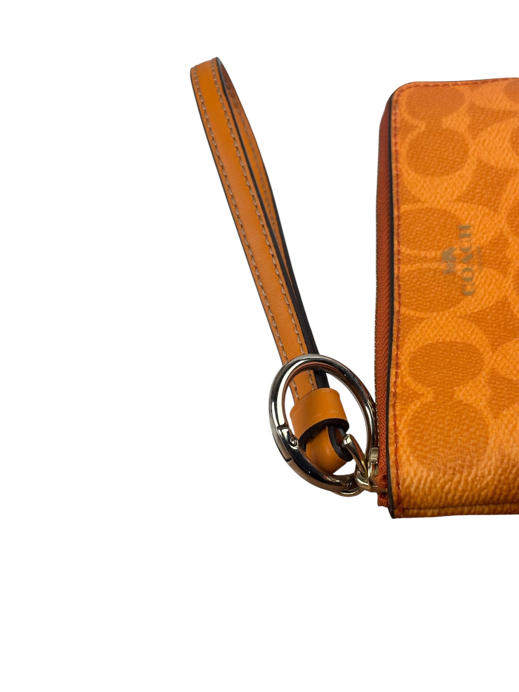 Coach Orange Leather Corner Zip Wristlet