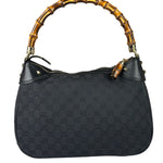 Gucci Black Leather Trim Bamboo Handle Hobo Bag