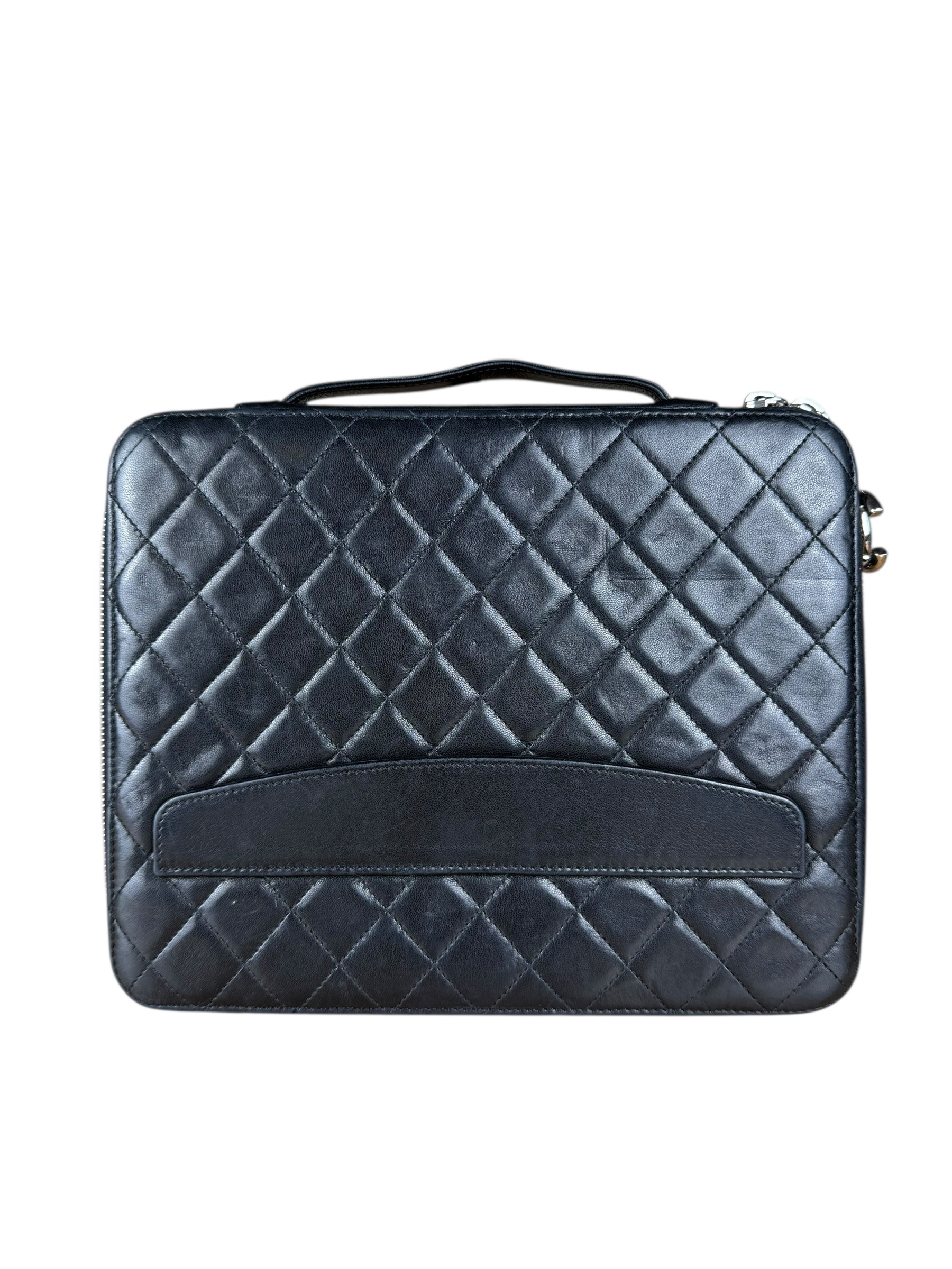 Chanel Black Quilted Caviar Leather Tablet Clutch Case