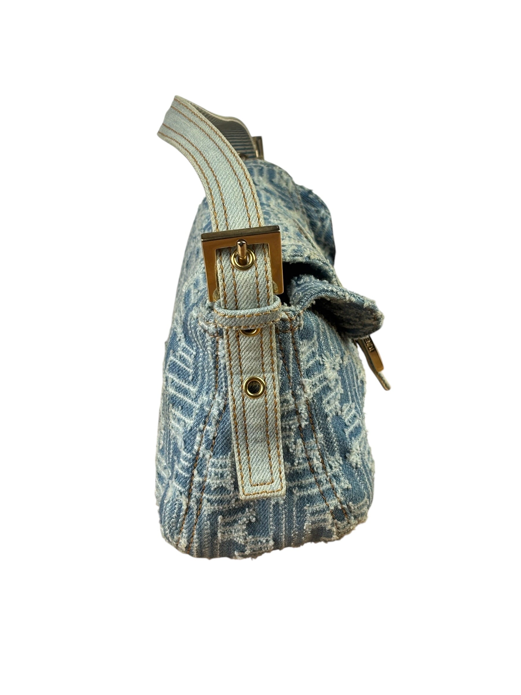 Fendi Blue Denim Zucca  Baguette