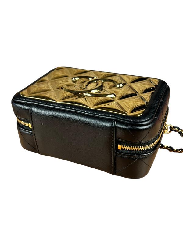 Chanel Mini Golden Plate Quilted Vanity Bag