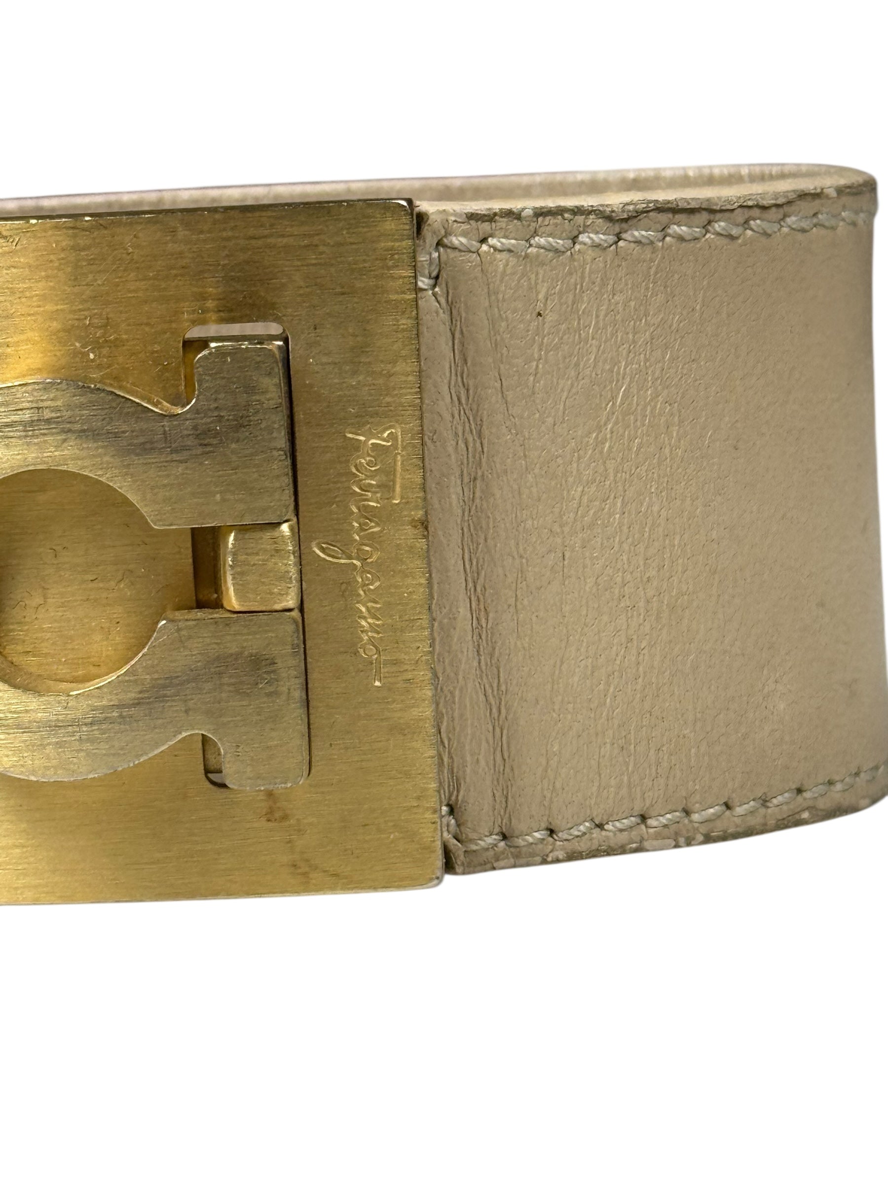 Ferragamo Gancini Wide Leather Cuff Bracelet