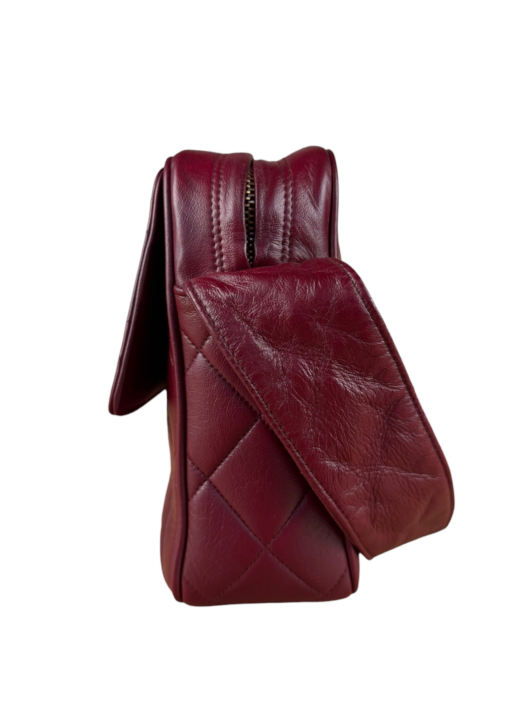 Chanel Vintage Burgundy Quilted Leather CC Camera Bag