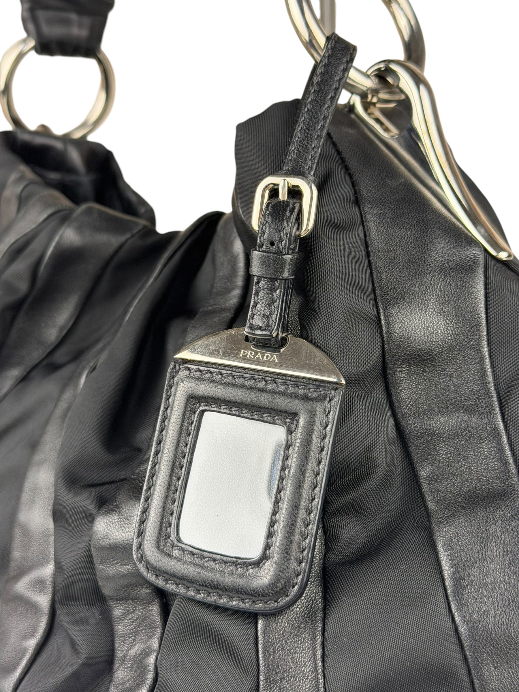Prada Black Tessuto Nylon/Leather Waves Shoulder Bag