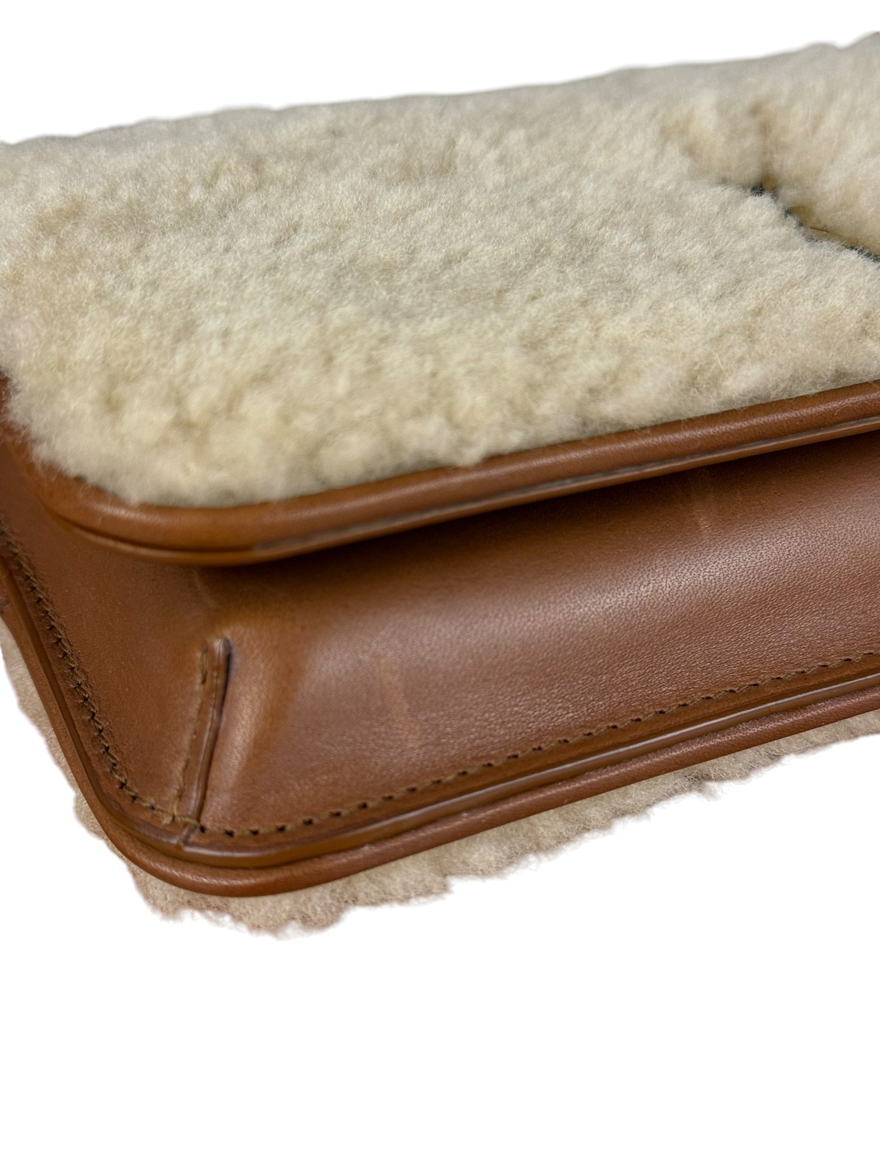 Saint Laurent Shearling/Leather Mini Flap Shoulder Bag