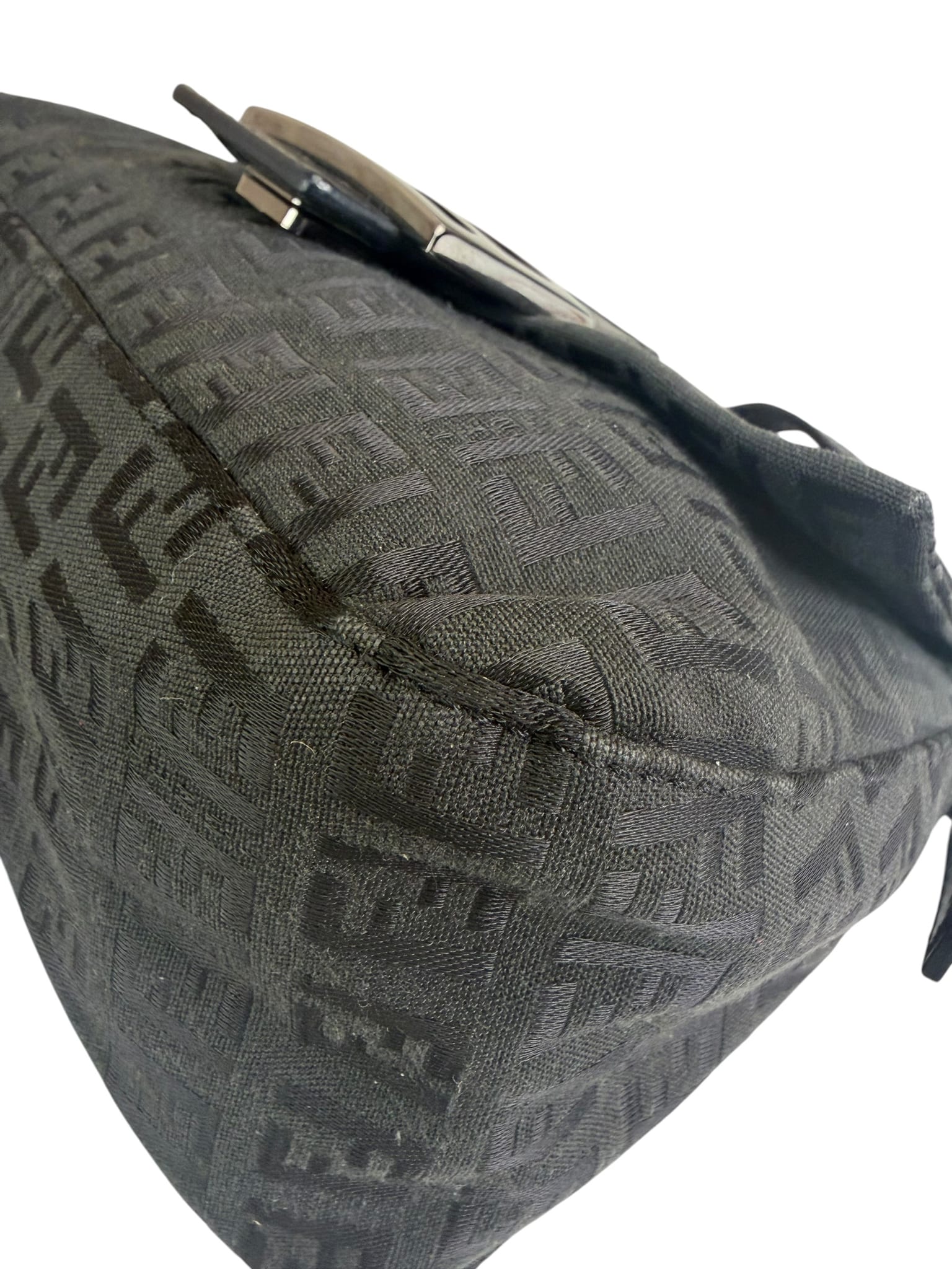 Fendi Black Leather Trim Zucca Baguette
