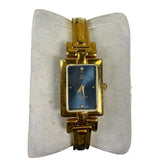 Givenchy Blue Rectangular Dial Gold Plated Bangle Watch