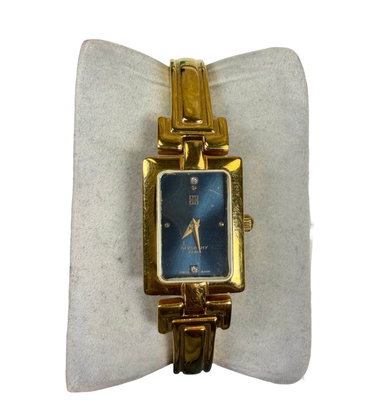 Givenchy Blue Rectangular Dial Gold Plated Bangle Watch