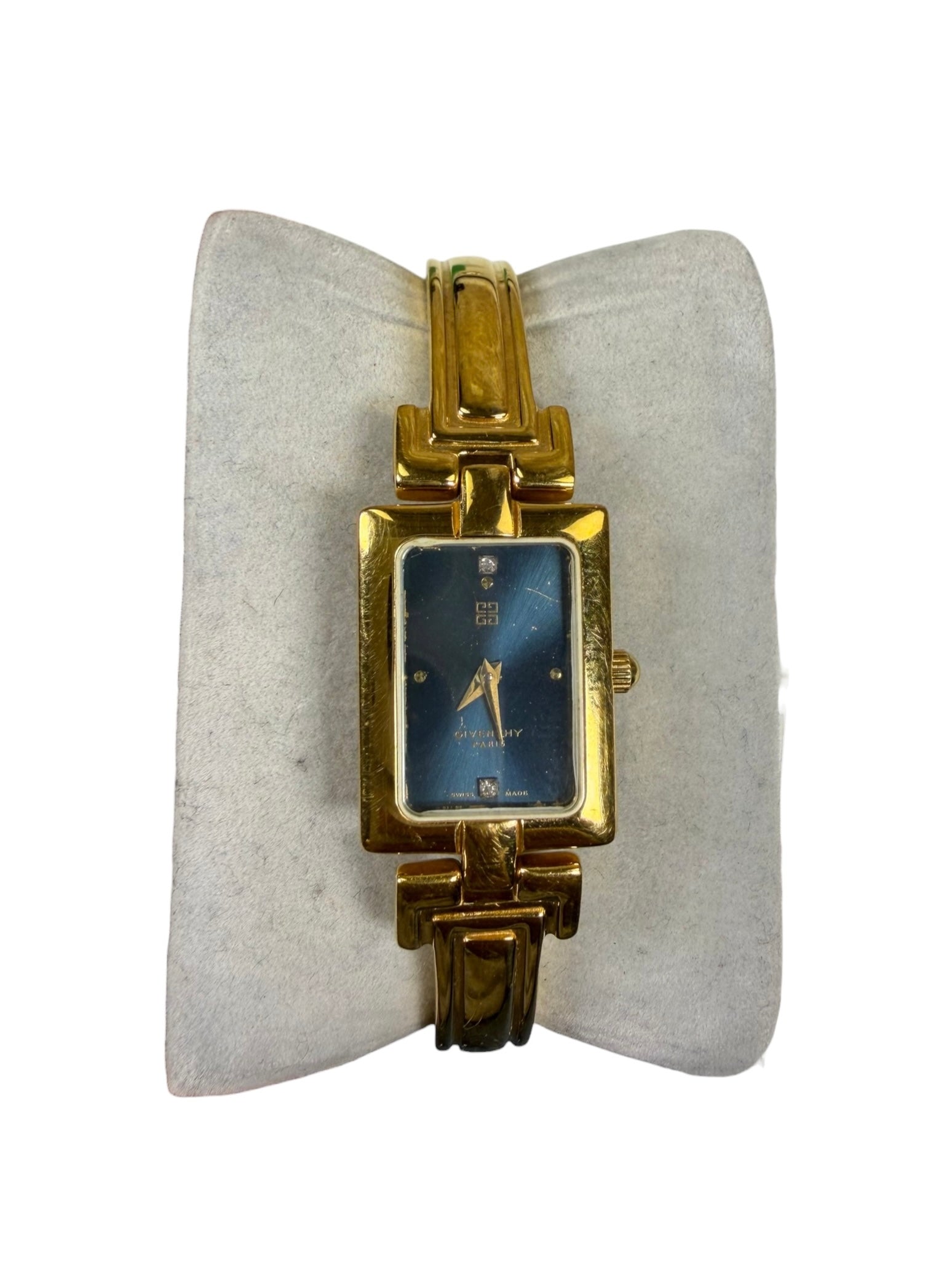 Givenchy Blue Rectangular Dial Gold Plated Bangle Watch