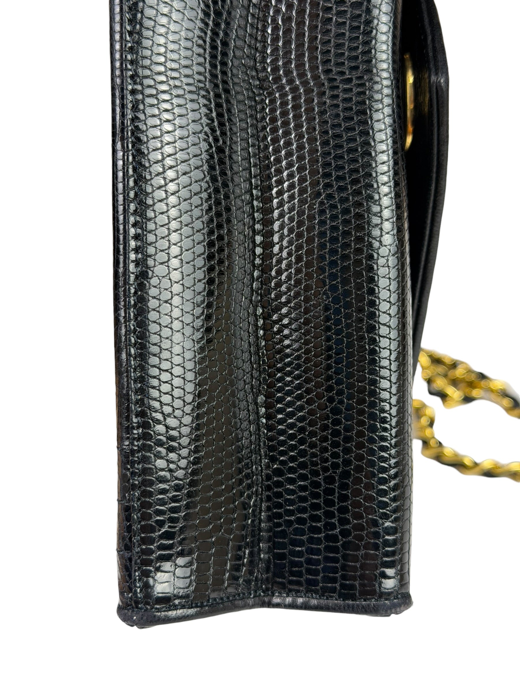 Chanel Black Lizard Leather Envelope Flap Bag 1986