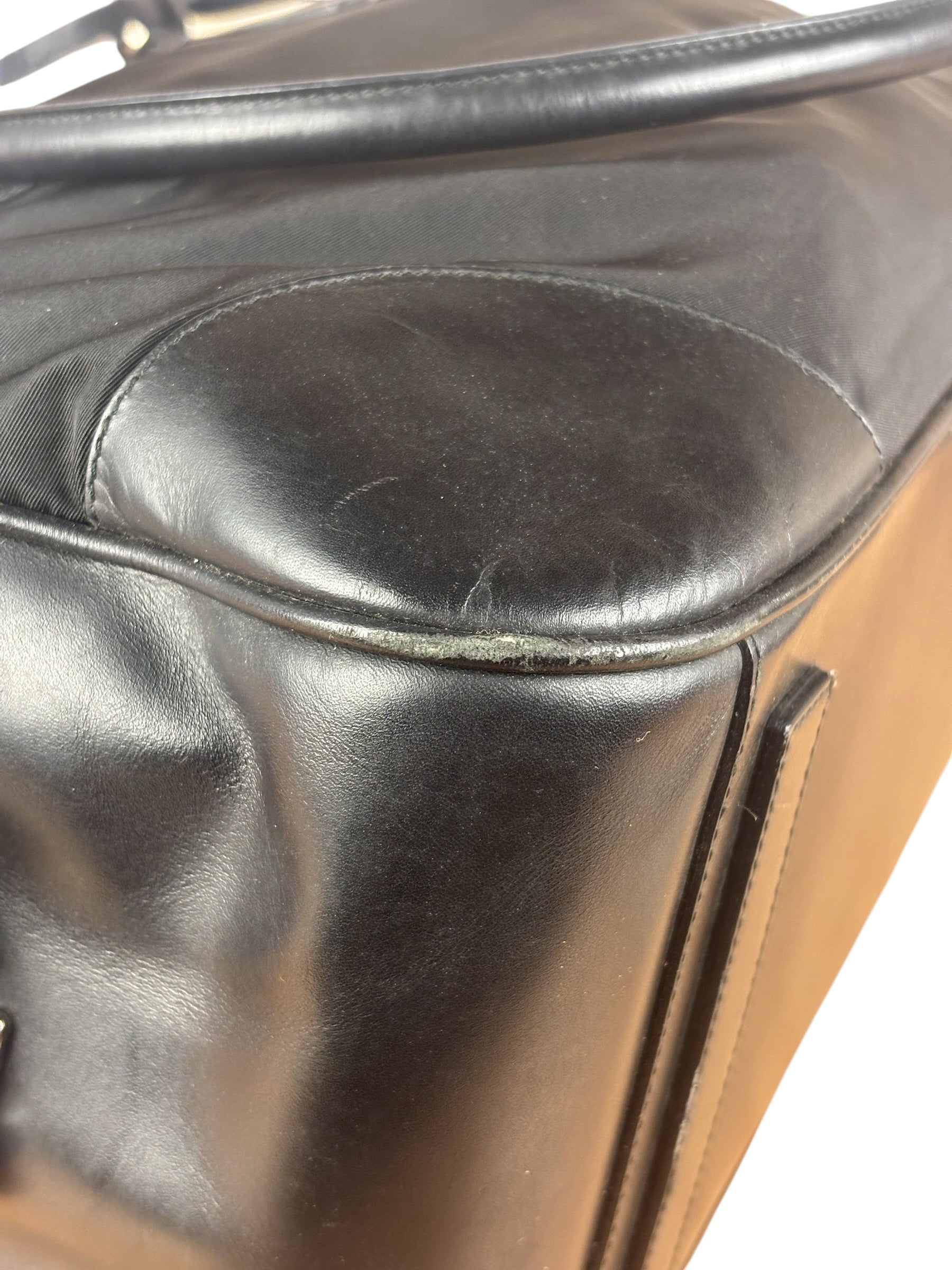 Prada Black Leather Tessuto Nylon Bowler Bag