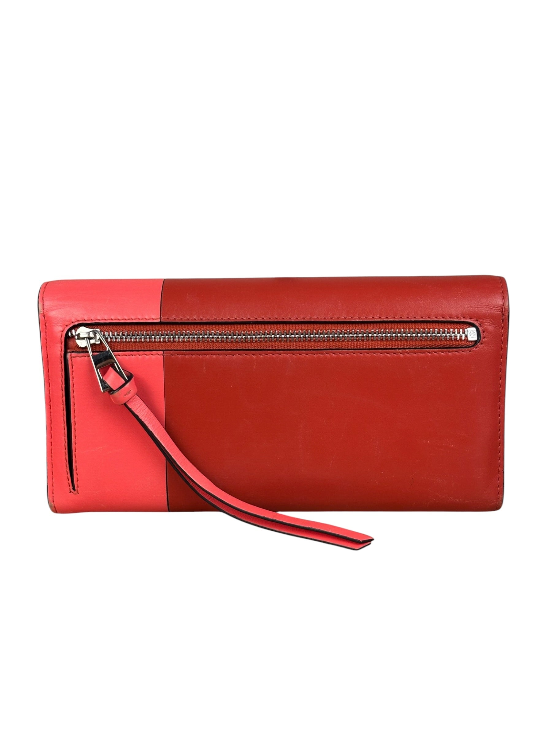 Loewe Red/Pink Leather Trifold Long Wallet