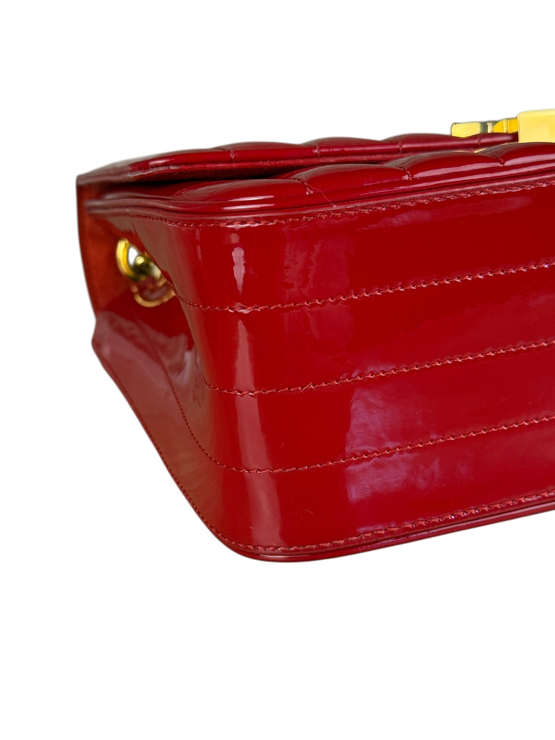 Saint Laurent Red Patent Vicky Chain Flap Bag