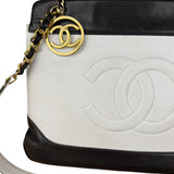 Chanel Vintage Black/White Leather CC Chain Tote '89-'91