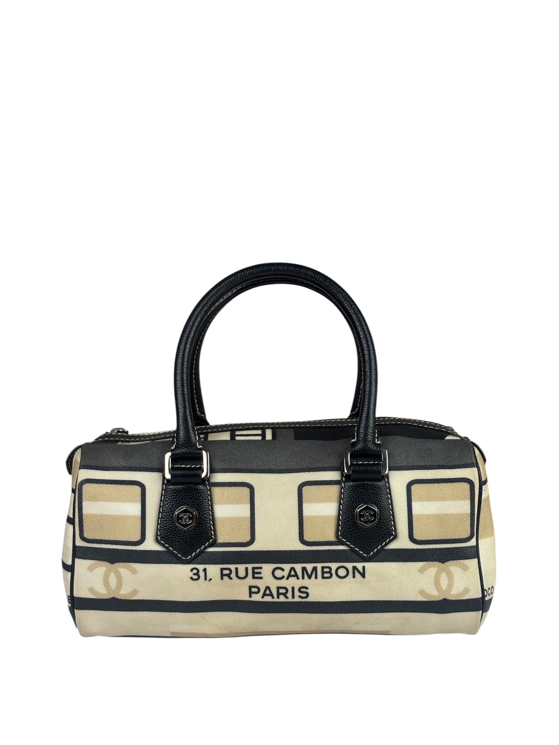 Chanel Cream Leather Coated Canvas Le Train Boston Bag 2006