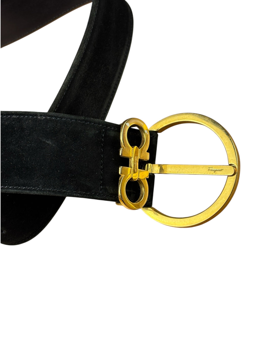 Salvatore Ferragamo Black Suede Gancini Buckle Belt