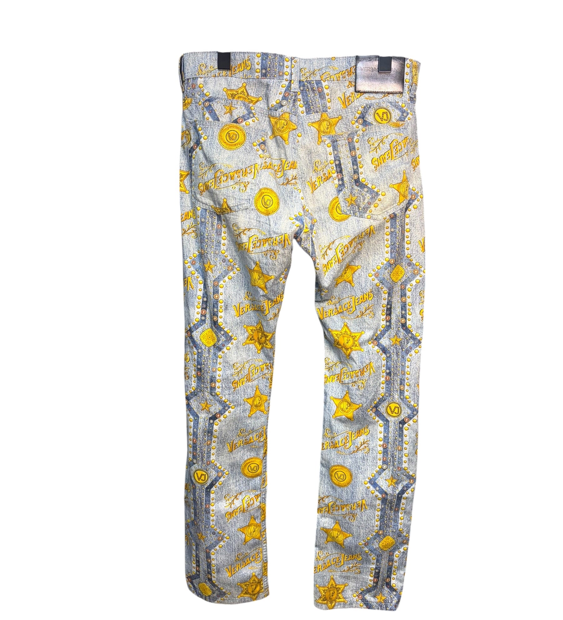 Versace Blue Logo Print Denim Jeans